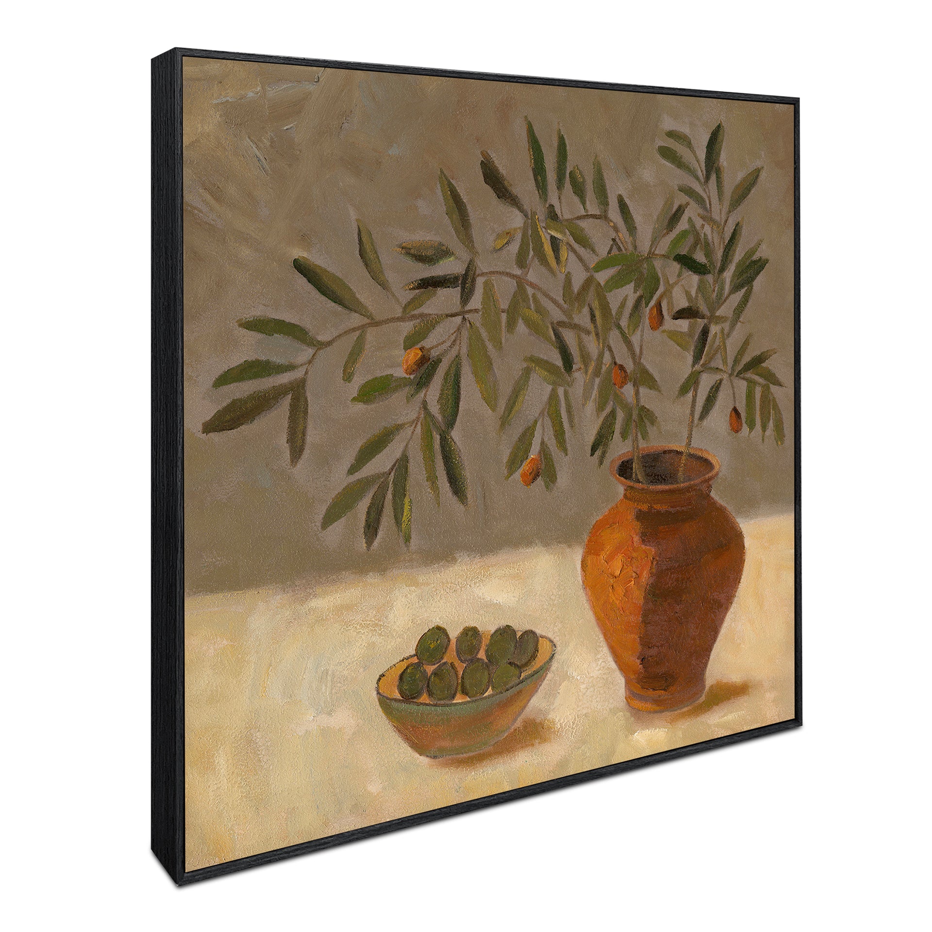 Jorvik Framed Painting, Textured Acrylic on Canvas, Solid Pine Frame, Black Finish