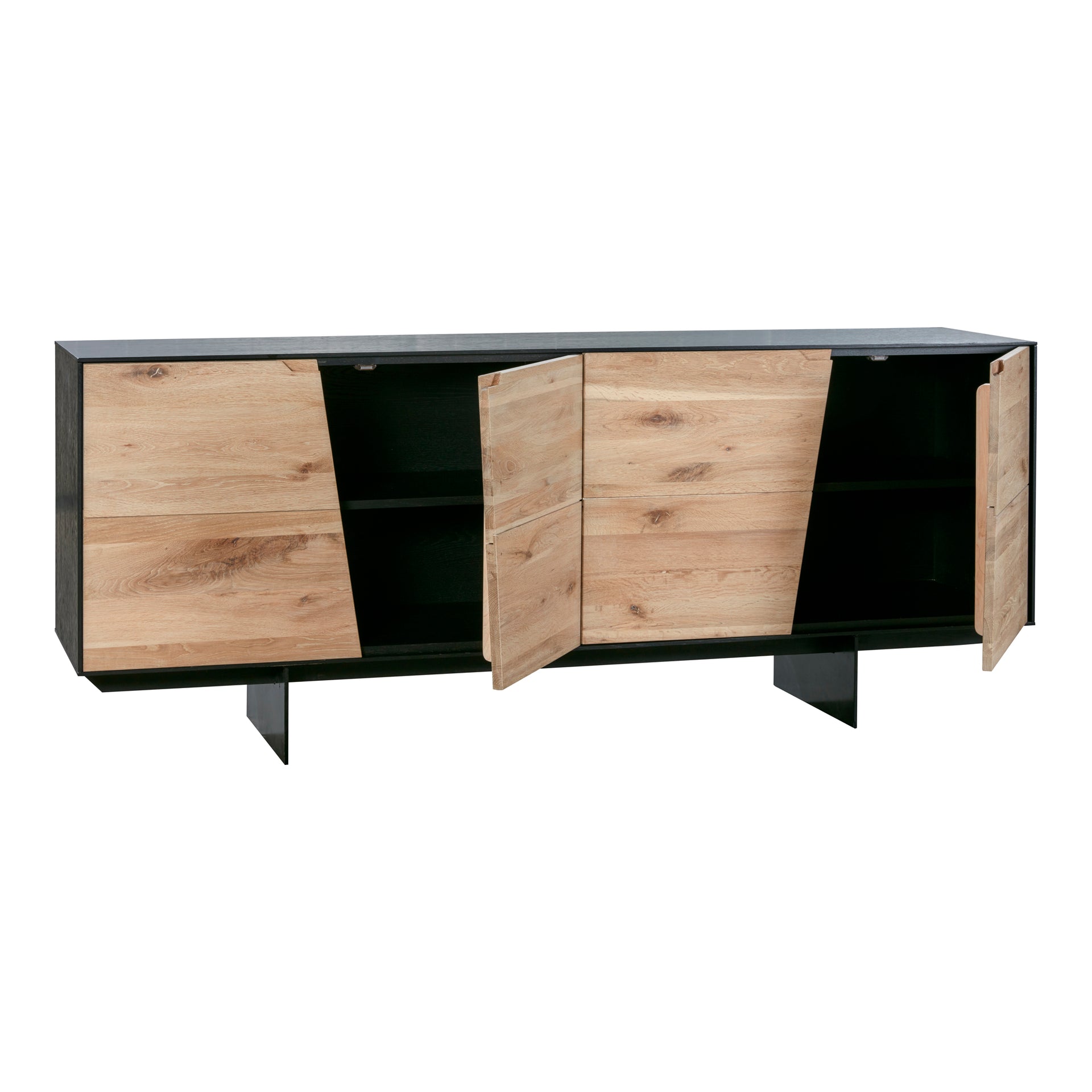 Calder Sideboard - 79" Width, Solid Oak with Sleek Metal Base