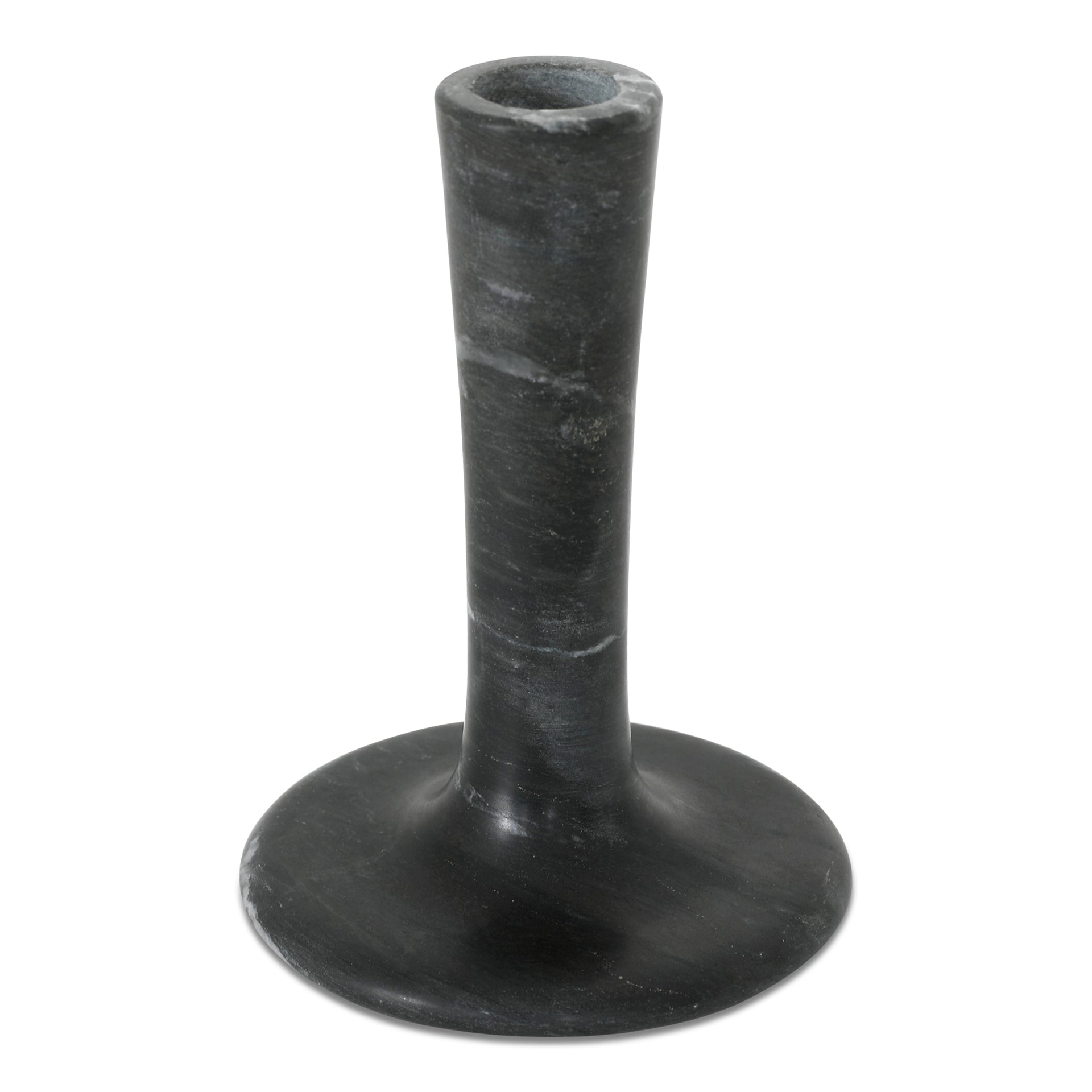 Ira, Tall Candle Holder, Freeform Solid Marble, Black Vein
