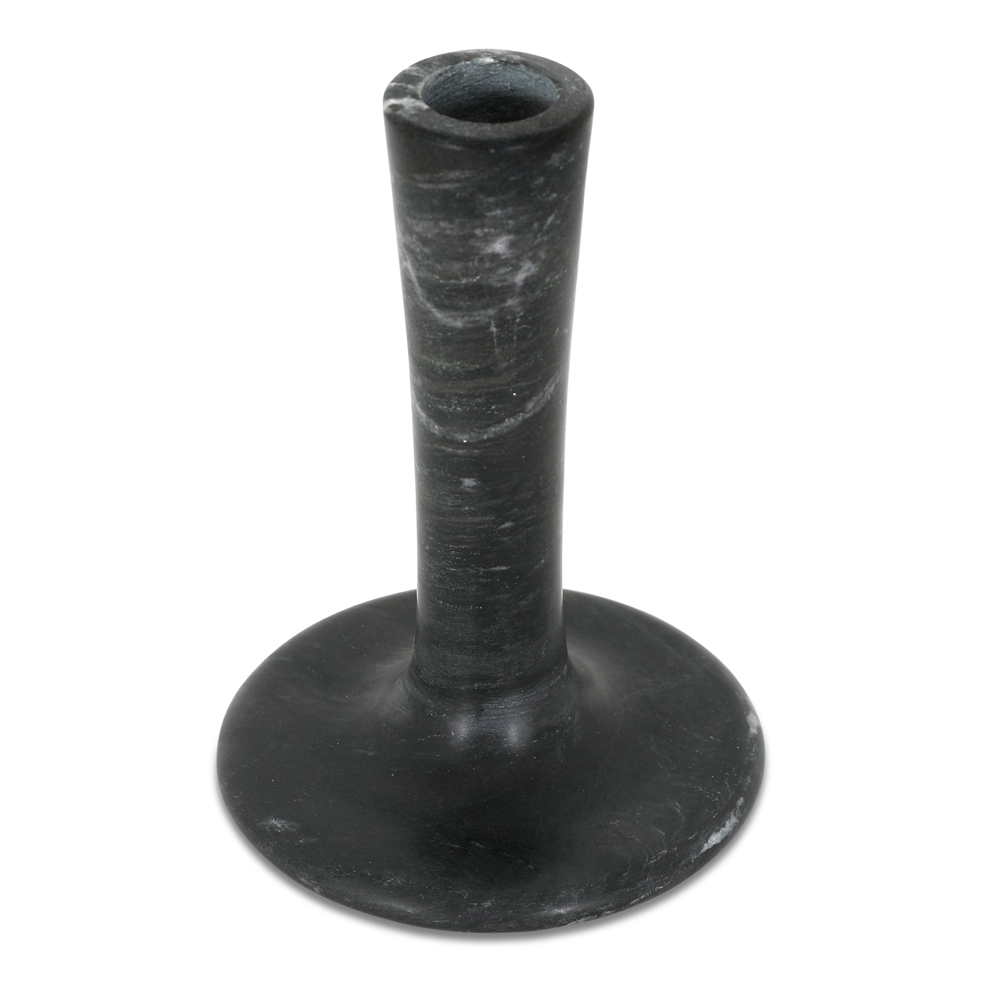 Ira, Tall Candle Holder, Freeform Solid Marble, Black Vein