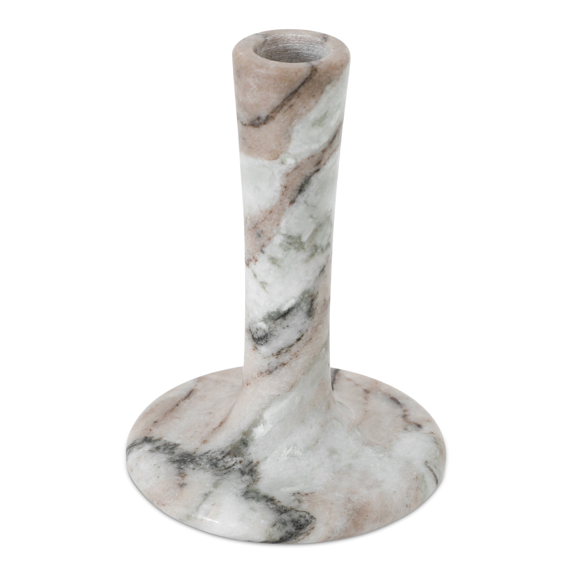 Ira, Tall Candle Holder, Freeform Solid Marble, Brown Torrent