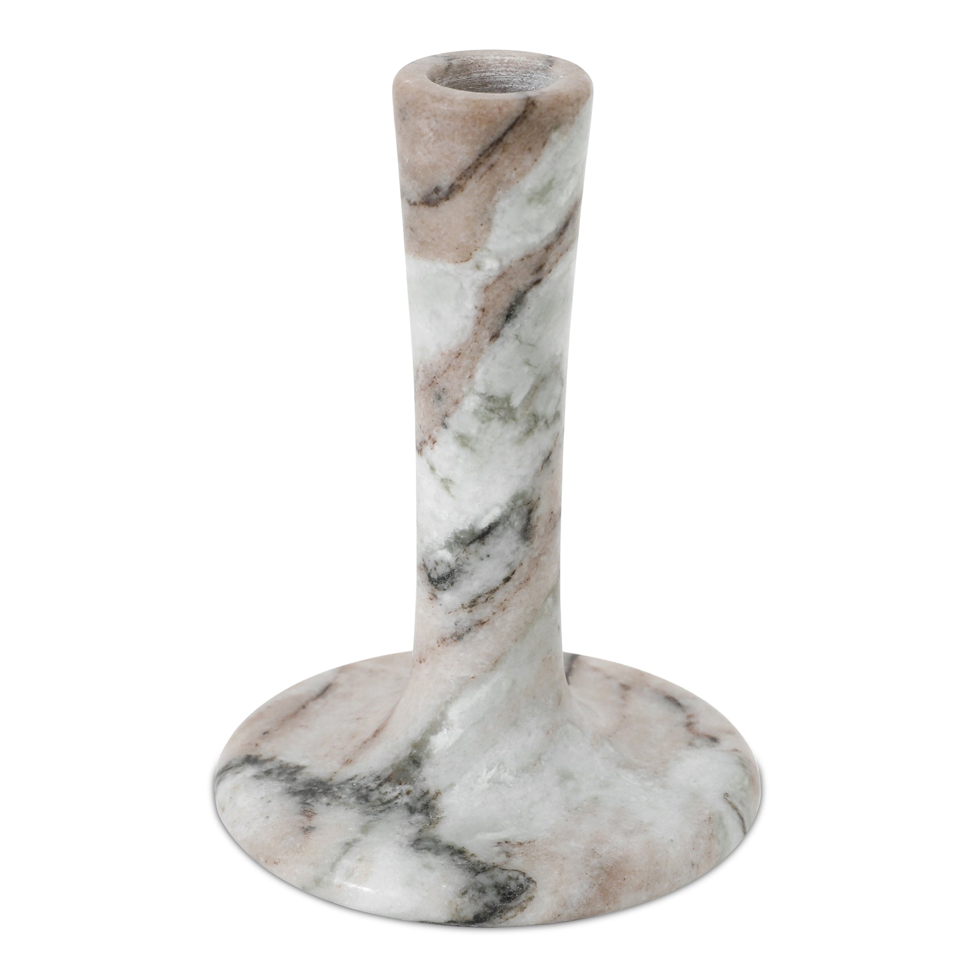 Ira, Tall Candle Holder, Freeform Solid Marble, Brown Torrent