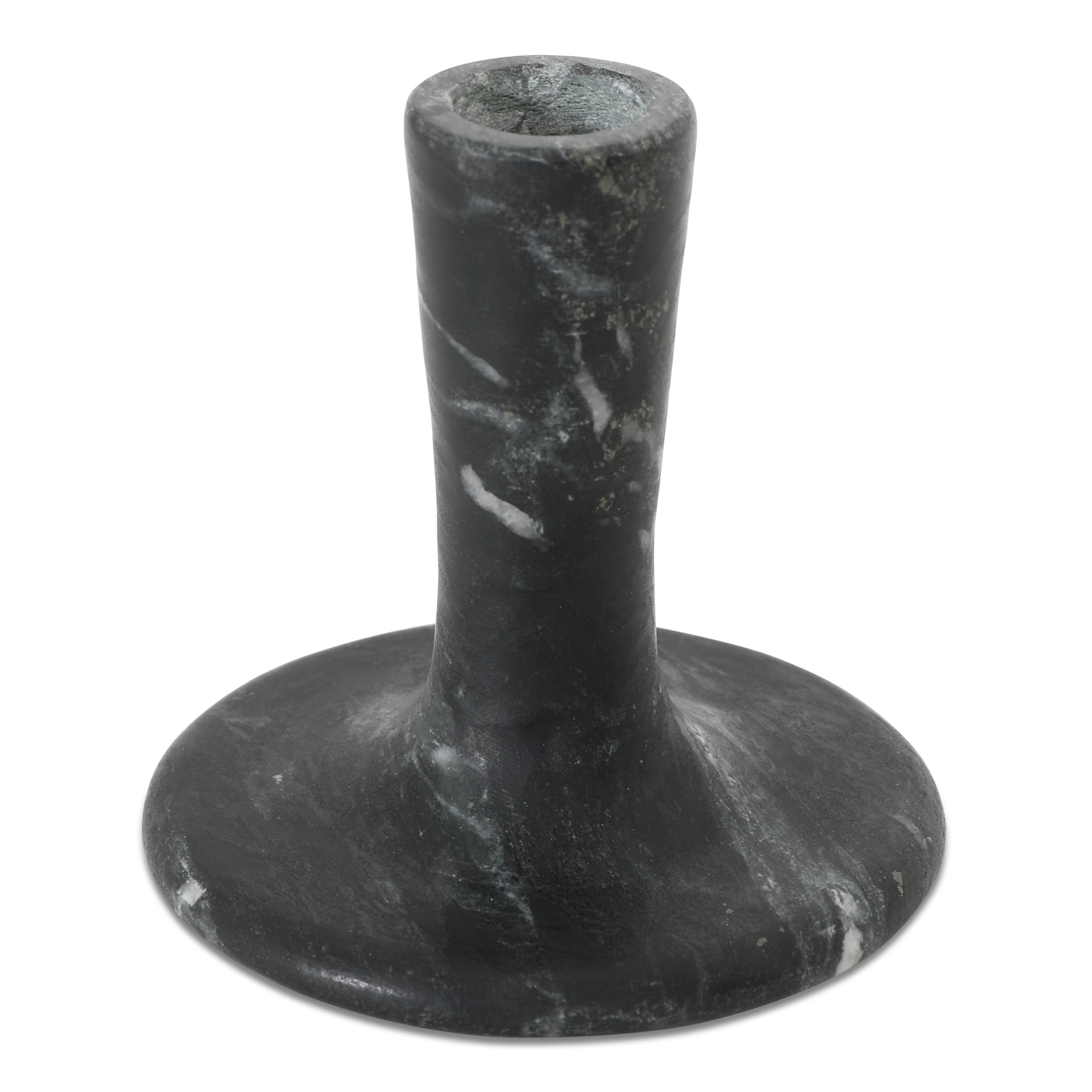 Ira, Short Candle Holder, Freeform Solid Marble, Black Vein