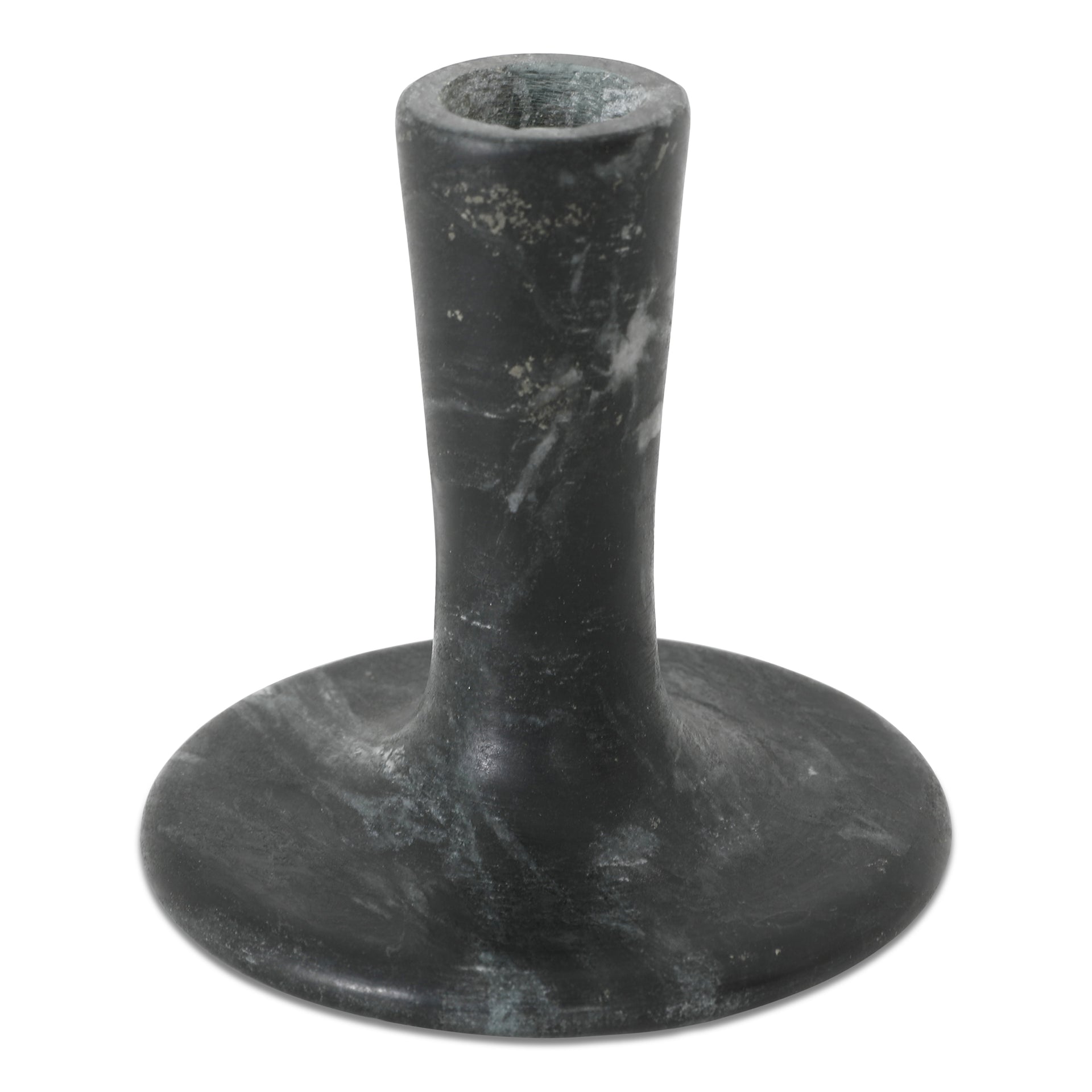 Ira, Short Candle Holder, Freeform Solid Marble, Black Vein