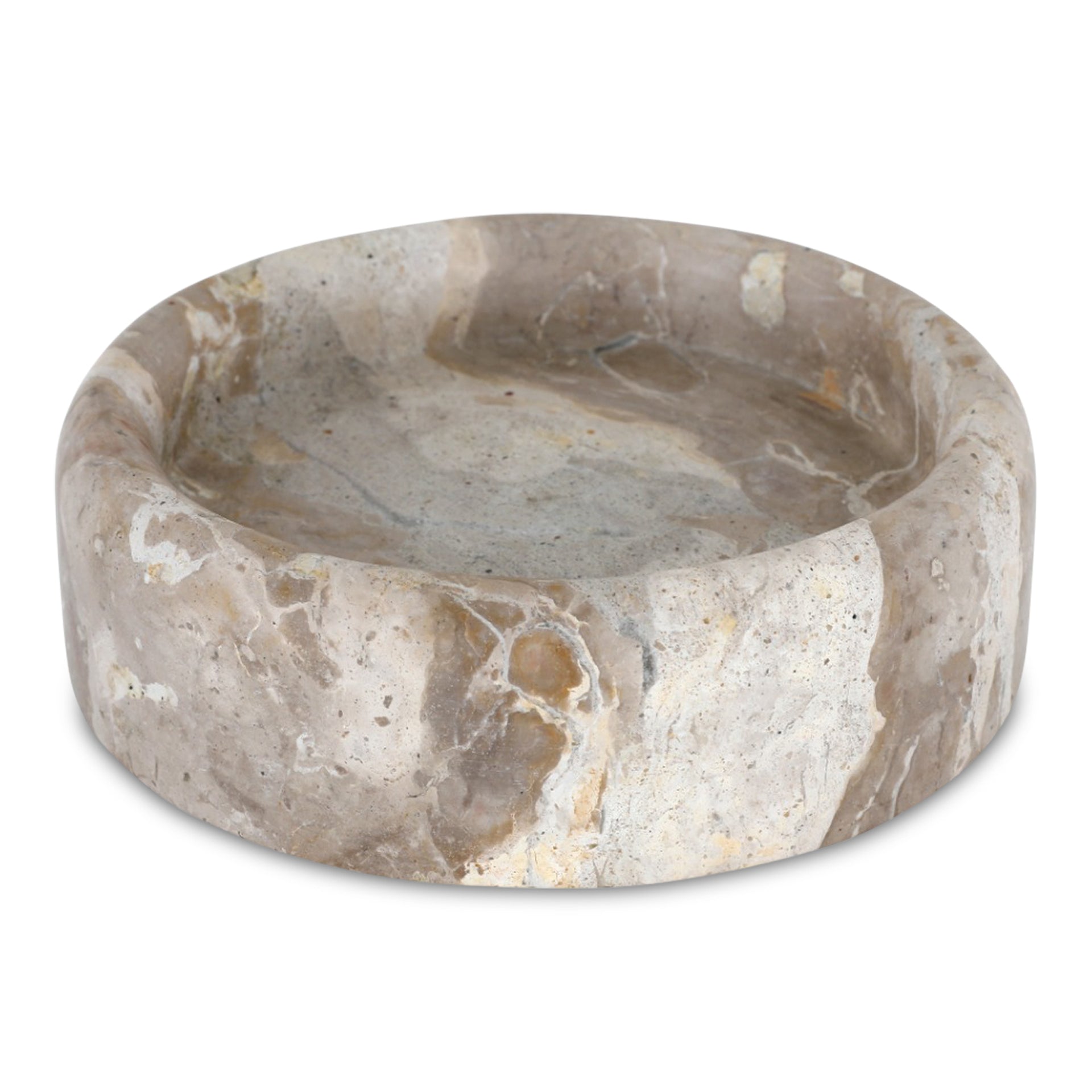 Drayen Round Tray, Solid Panther Beige Marble, Vintage-Scale 8-Inch, Beige