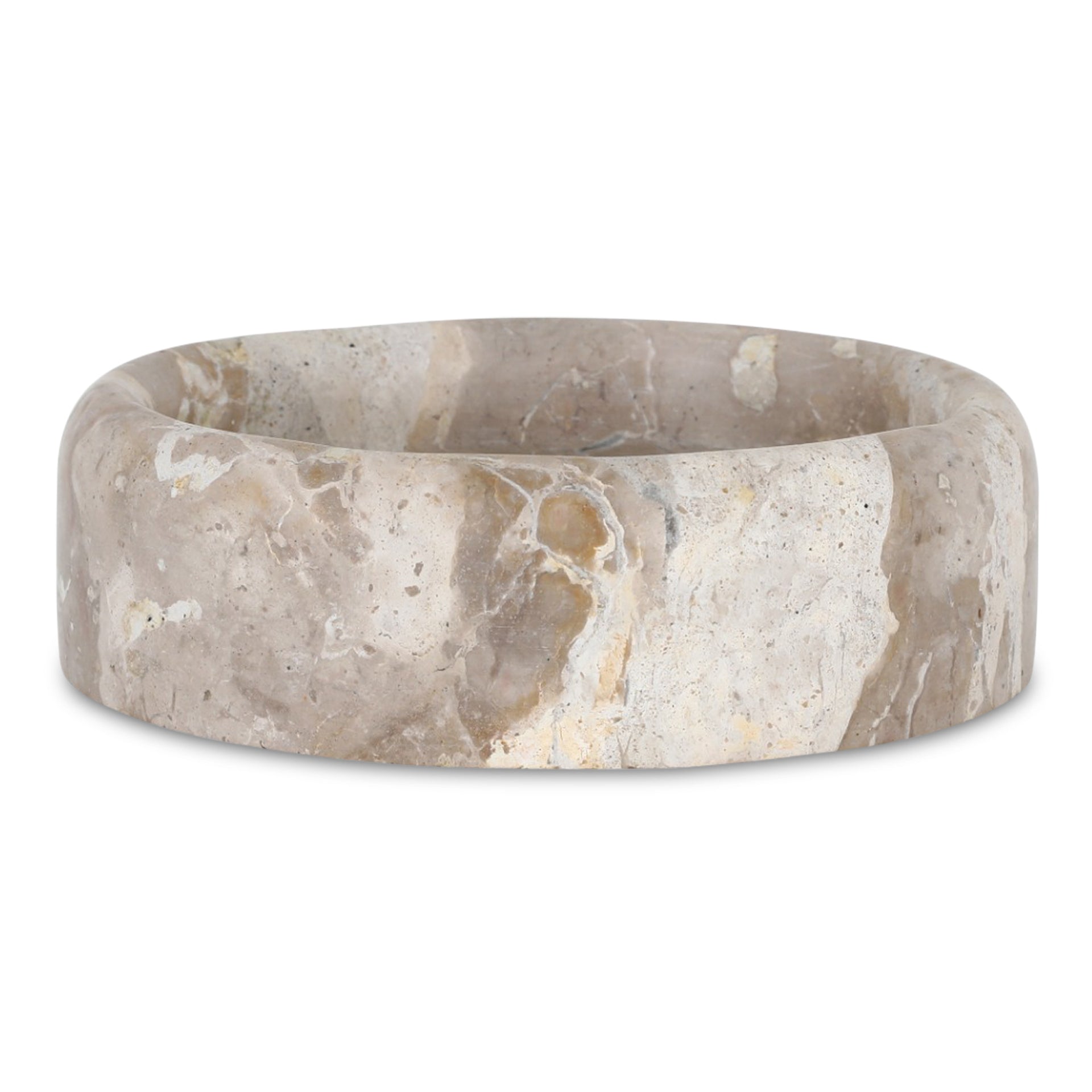 Drayen Round Tray, Solid Panther Beige Marble, Vintage-Scale 8-Inch, Beige