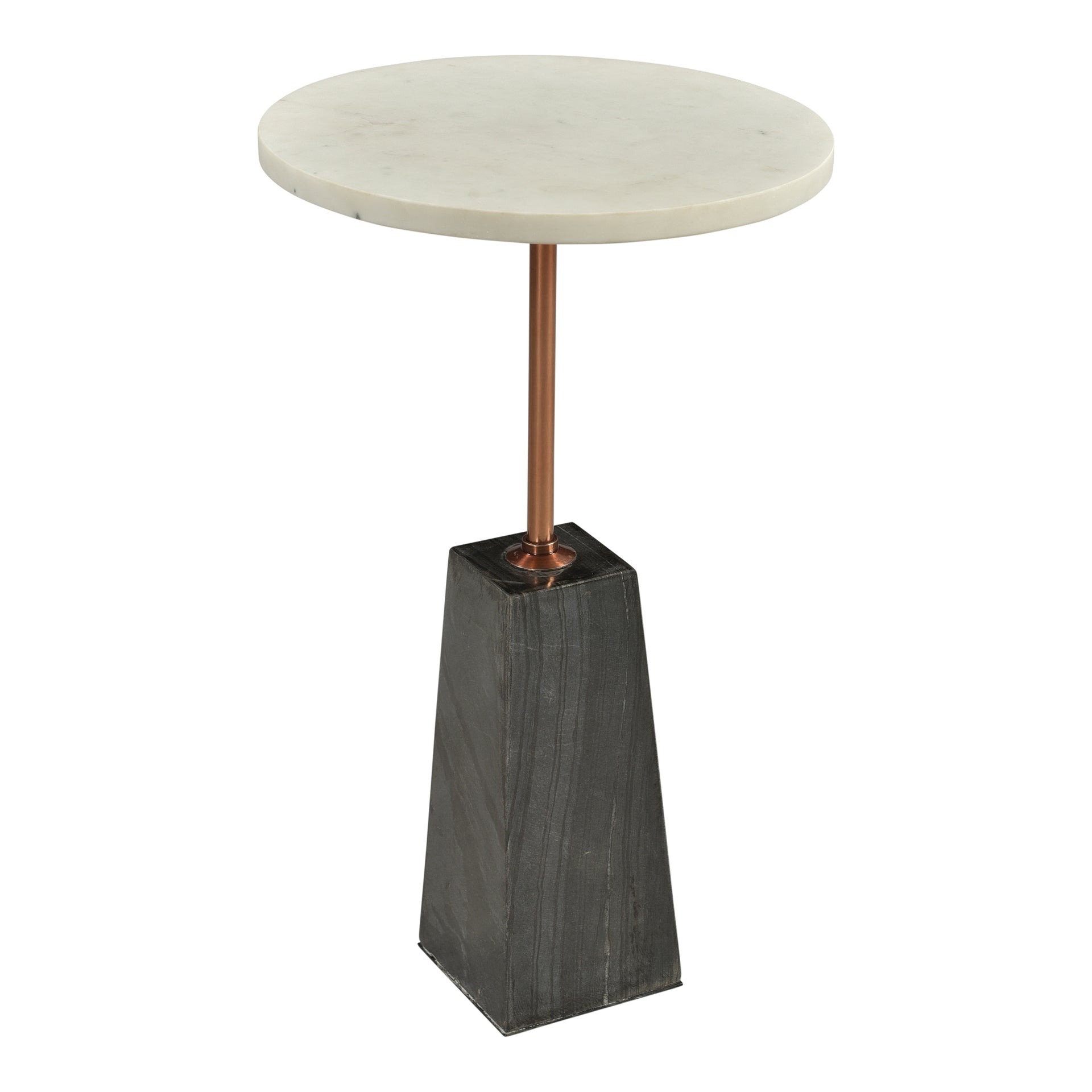 Isolde Accent Table, White Marble Top, Dark Grey Marble Base, Brass Finished Iron, Round