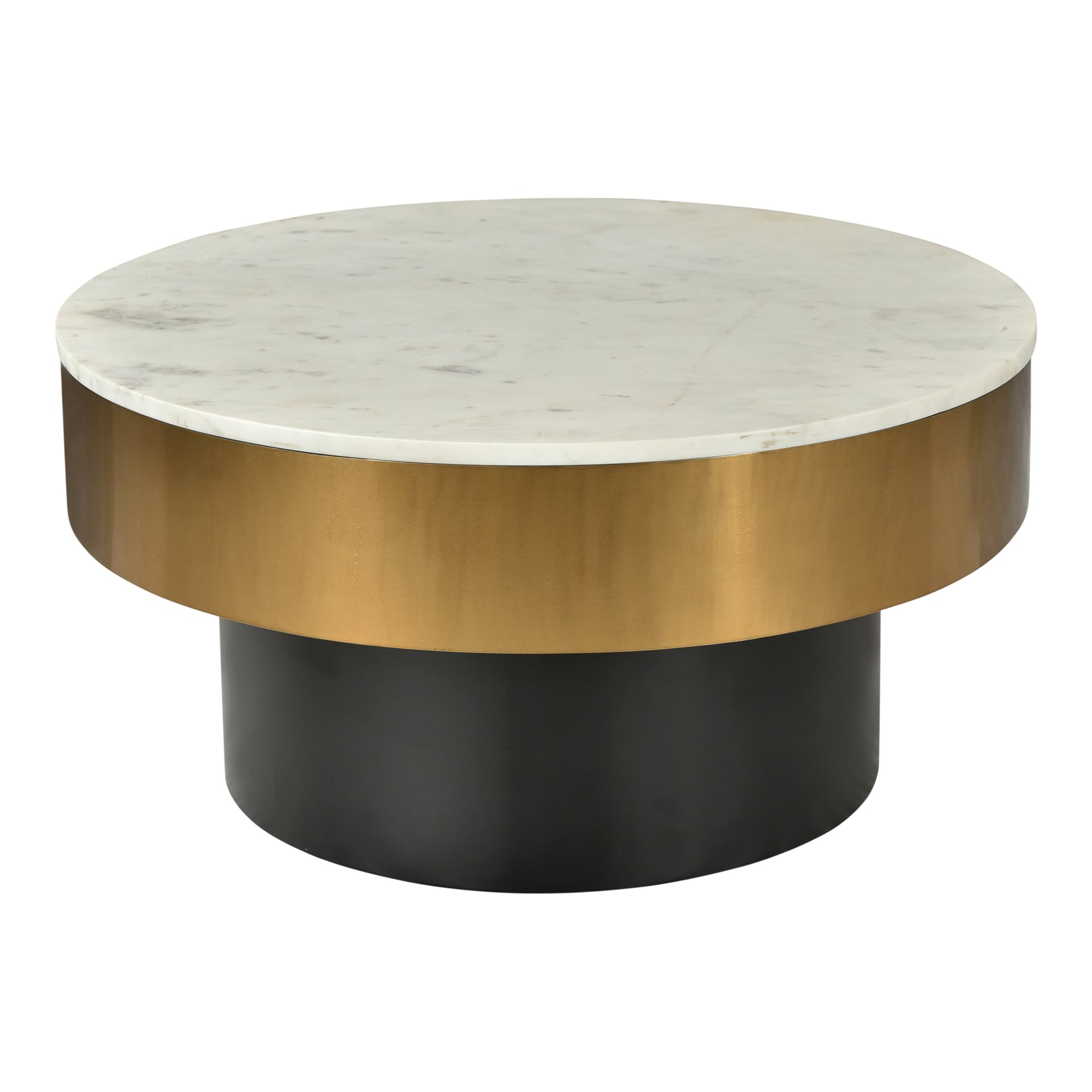 Koa – Round Marble Top with Brass Rim Coffee Table, White