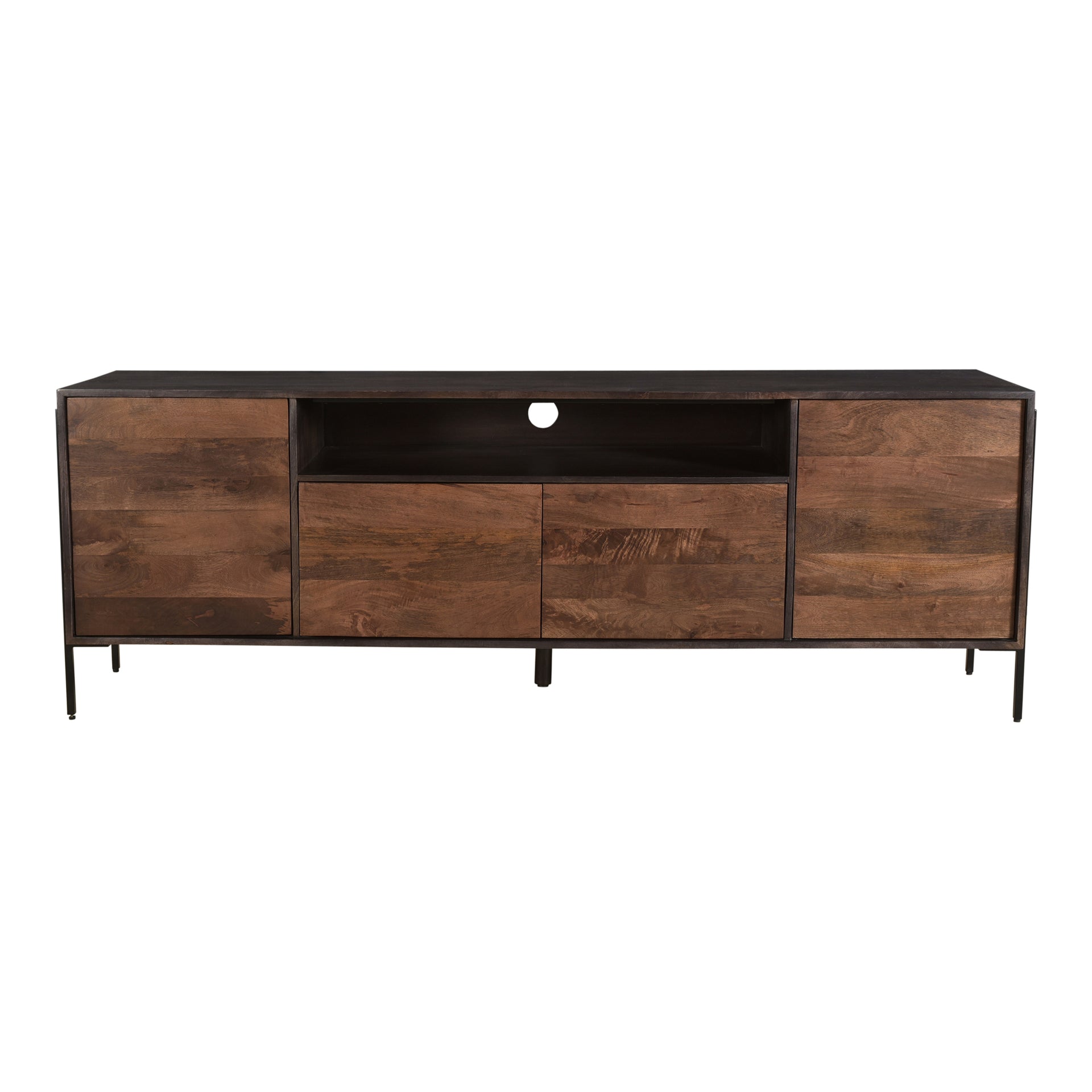 George Media Unit, Solid Mango Wood with Iron Base, Light Brown Finish