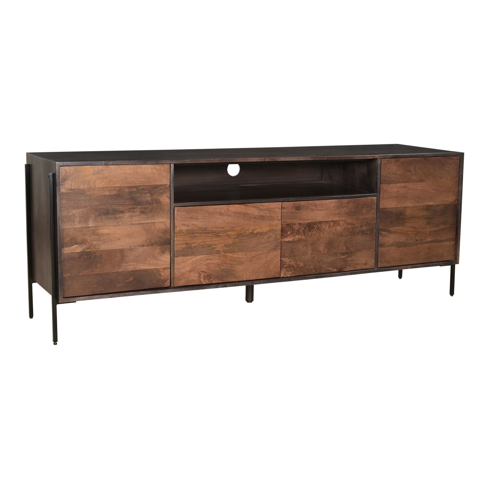 George Media Unit, Solid Mango Wood with Iron Base, Light Brown Finish