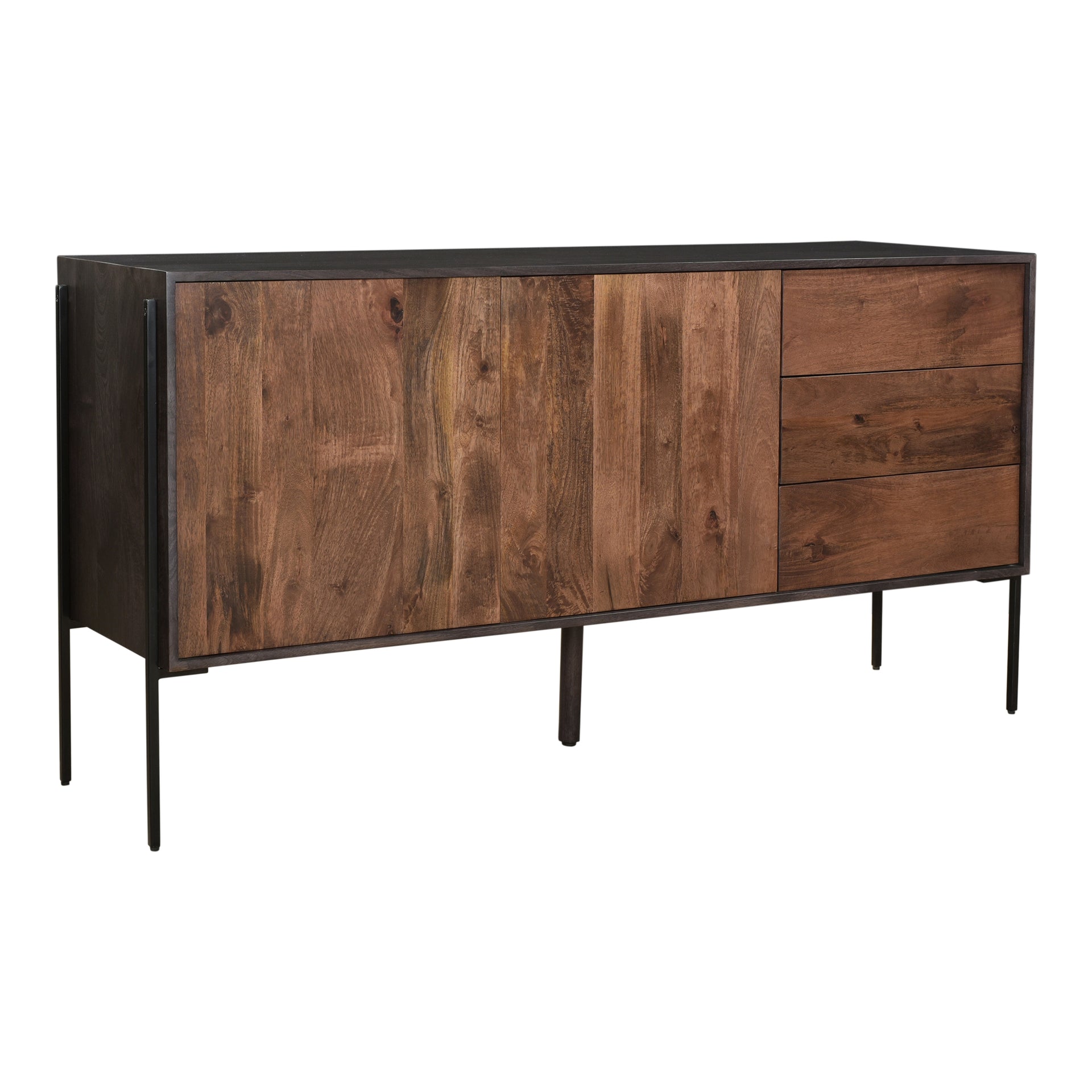 George Sideboard, Solid Mango Wood, Iron Base, Light Brown Finish