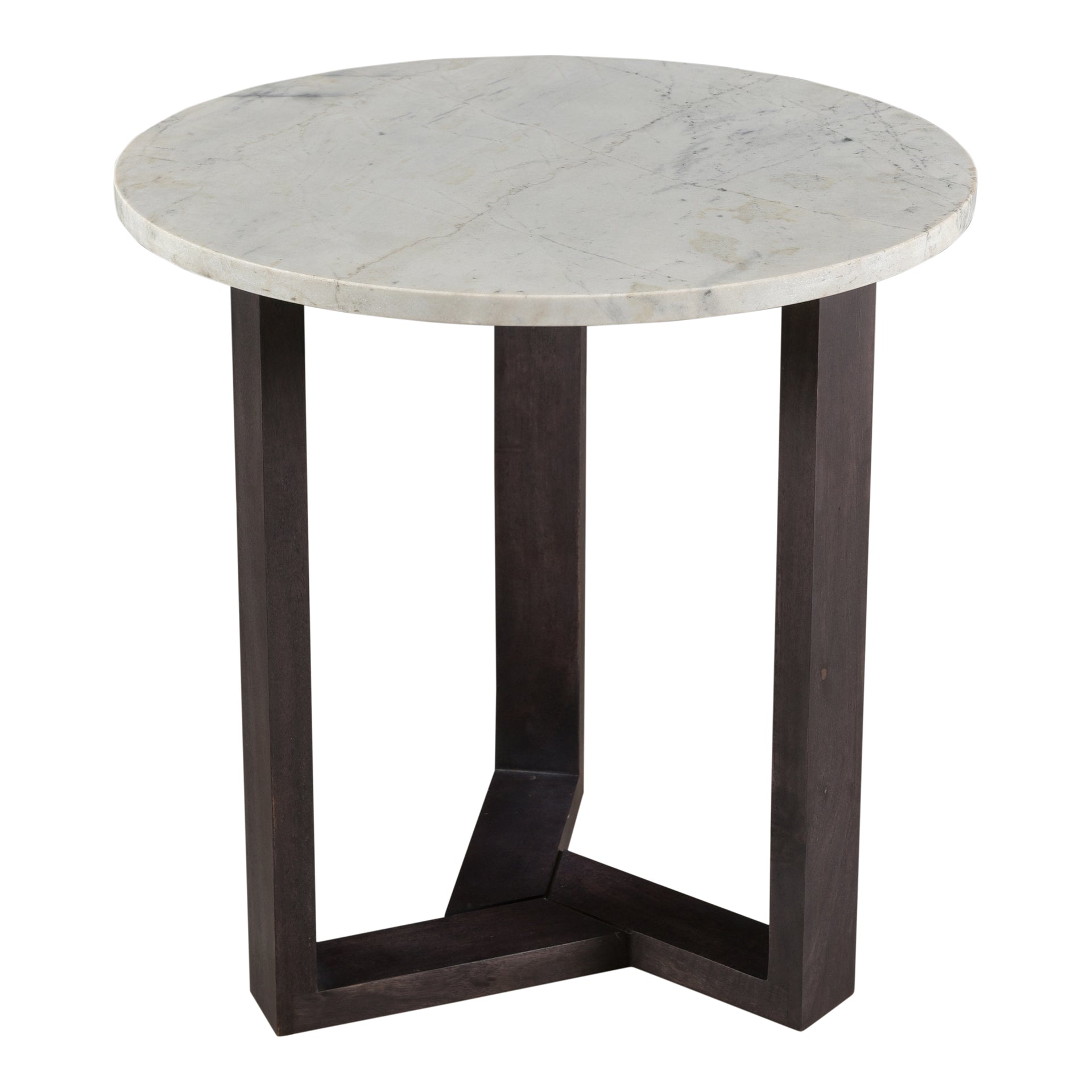 Hart Side Table, Satwaria Marble Top, Solid Acacia Wood Base, Round, Charcoal Grey