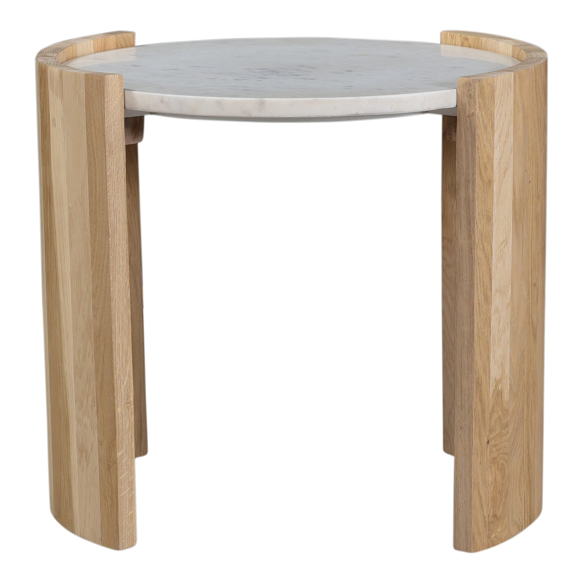 Crest Side Table, Banswara White Marble Top, Solid Oak Base, Oval, White