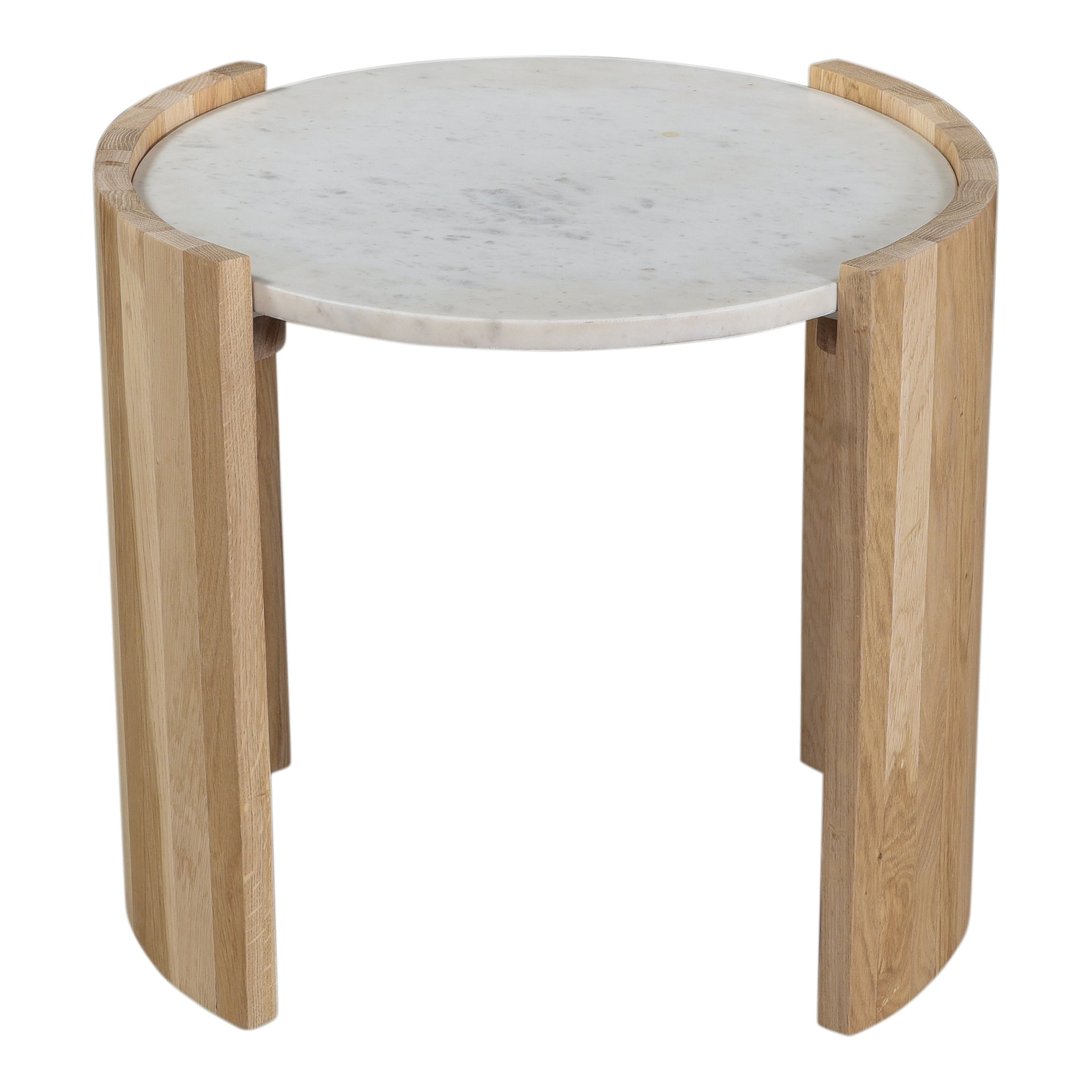 Crest Side Table, Banswara White Marble Top, Solid Oak Base, Oval, White