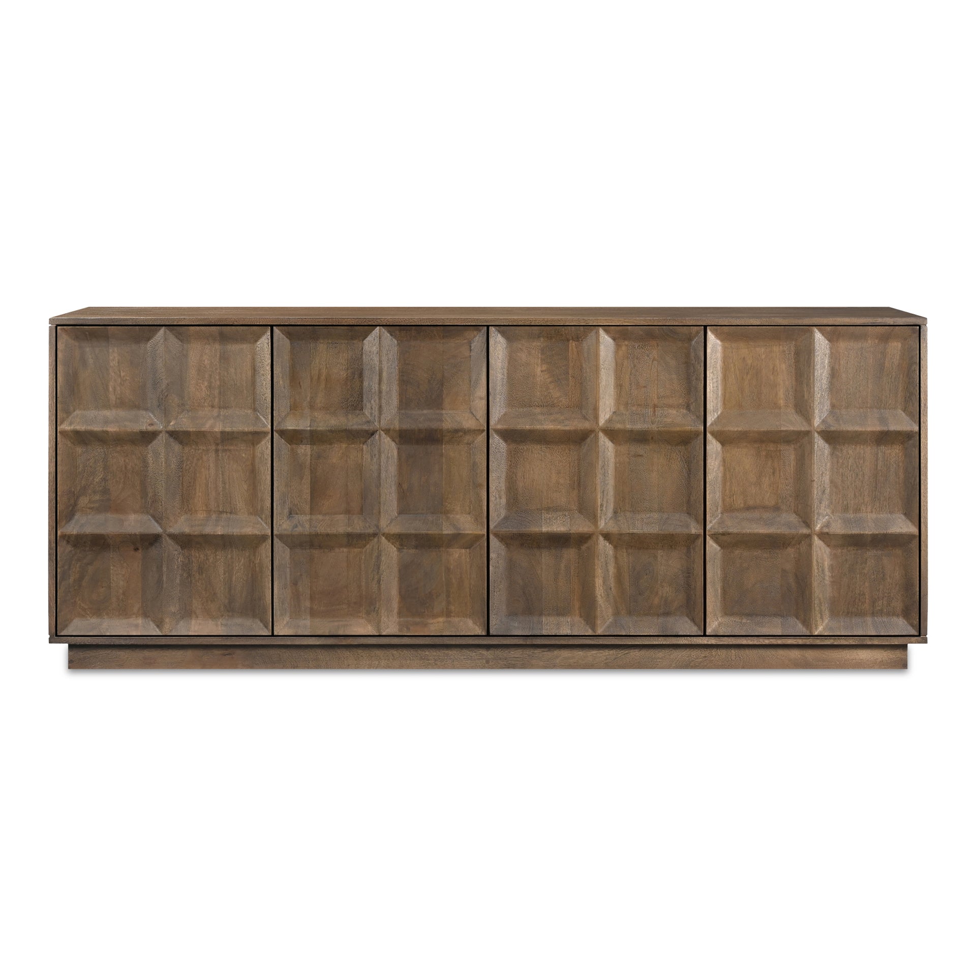 Evadne Sideboard, Solid Mango Wood, Matte Sandblast Brown Finish, Four Doors, Deep Brown