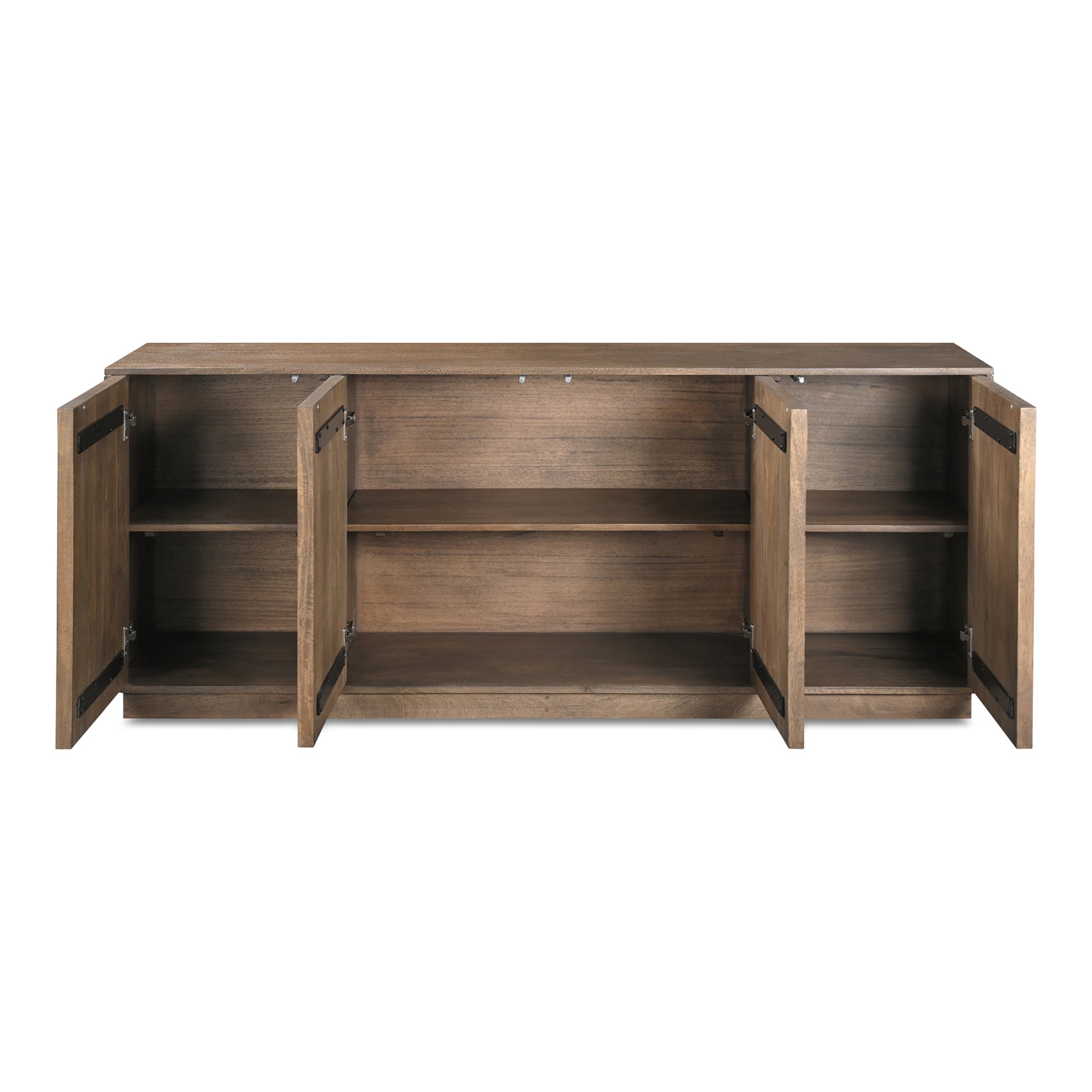 Evadne Sideboard, Solid Mango Wood, Matte Sandblast Brown Finish, Four Doors, Deep Brown