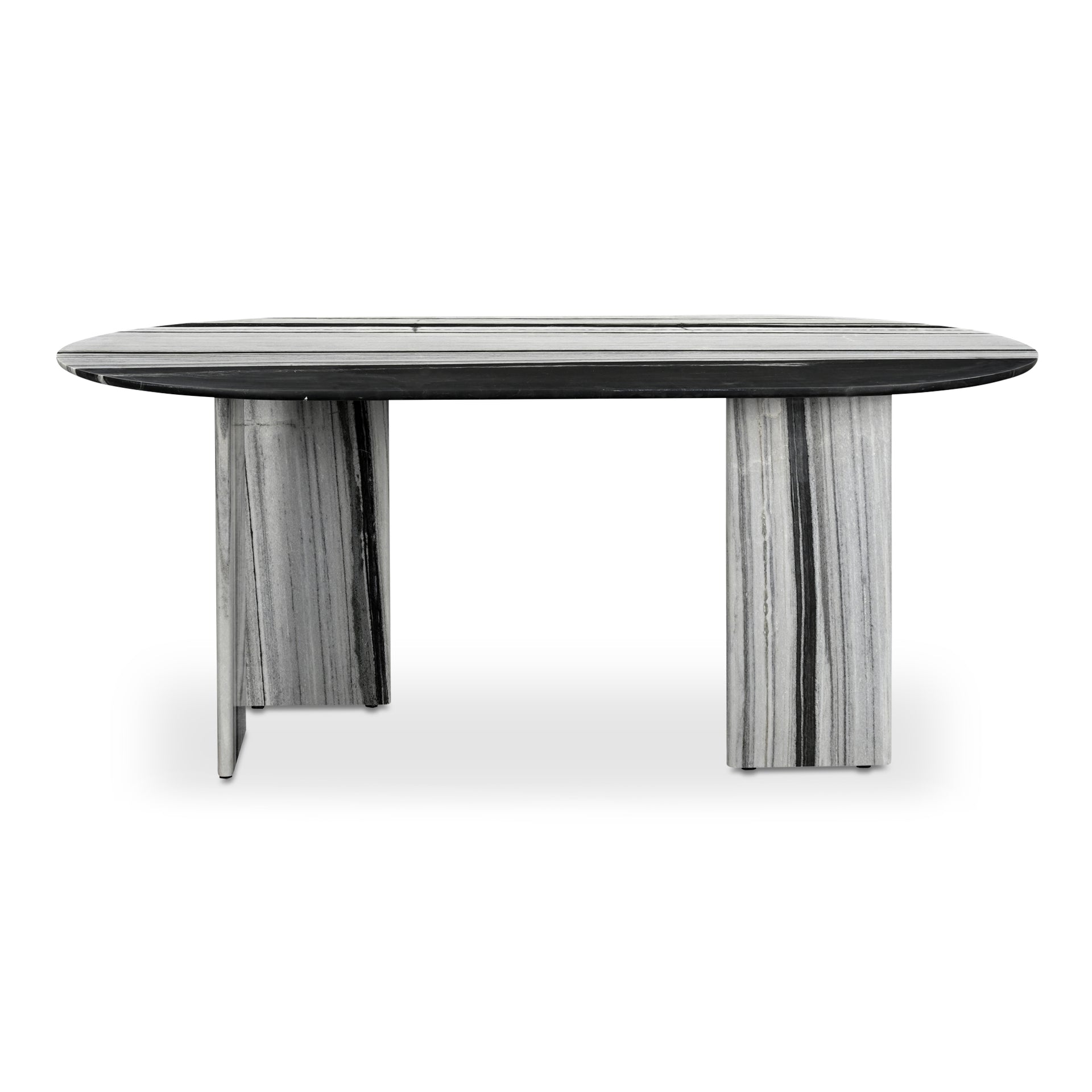 Amaryllis Dining Table, Oval Panda Marble, Geometric Base, Seats 6, Black and White