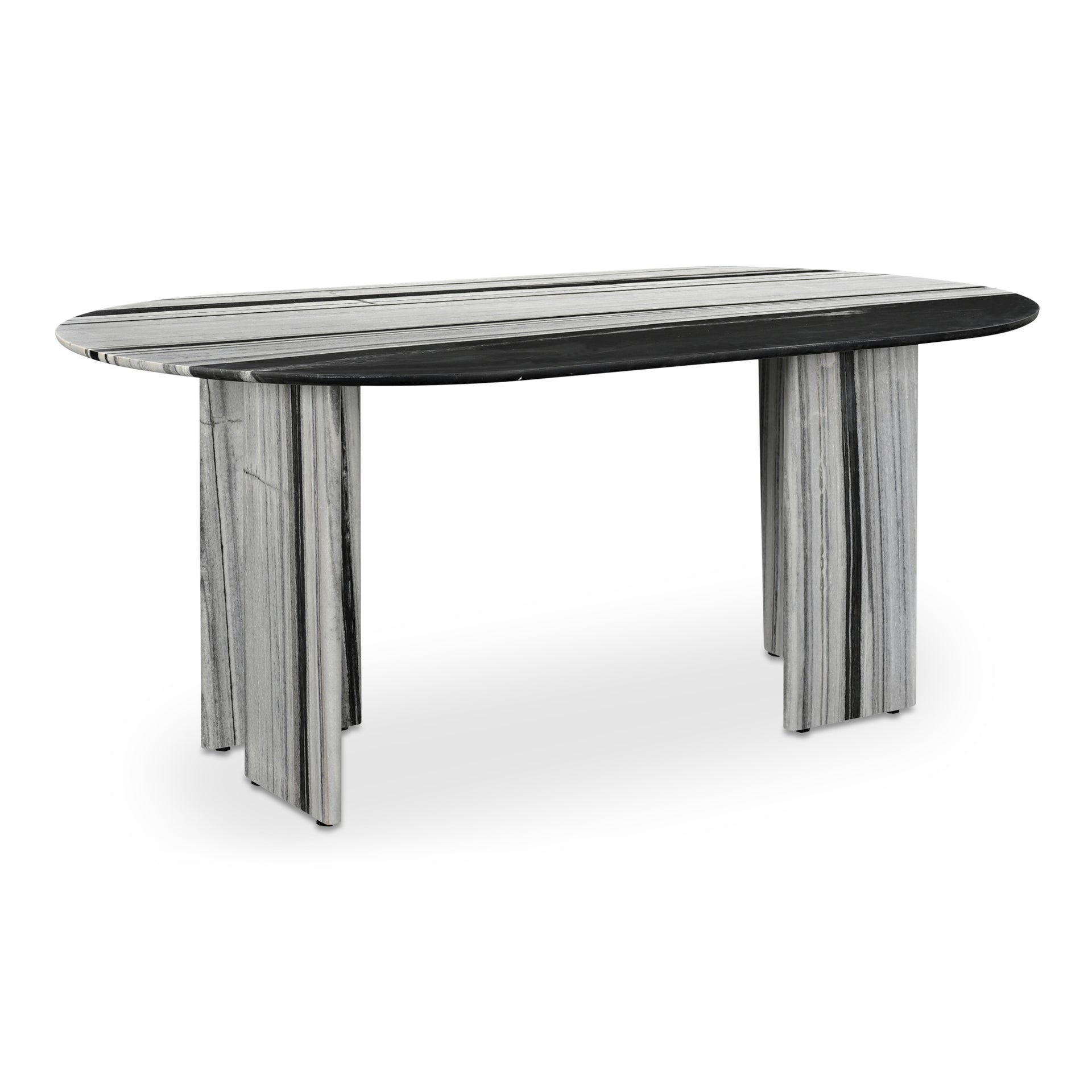 Amaryllis Dining Table, Oval Panda Marble, Geometric Base, Seats 6, Black and White
