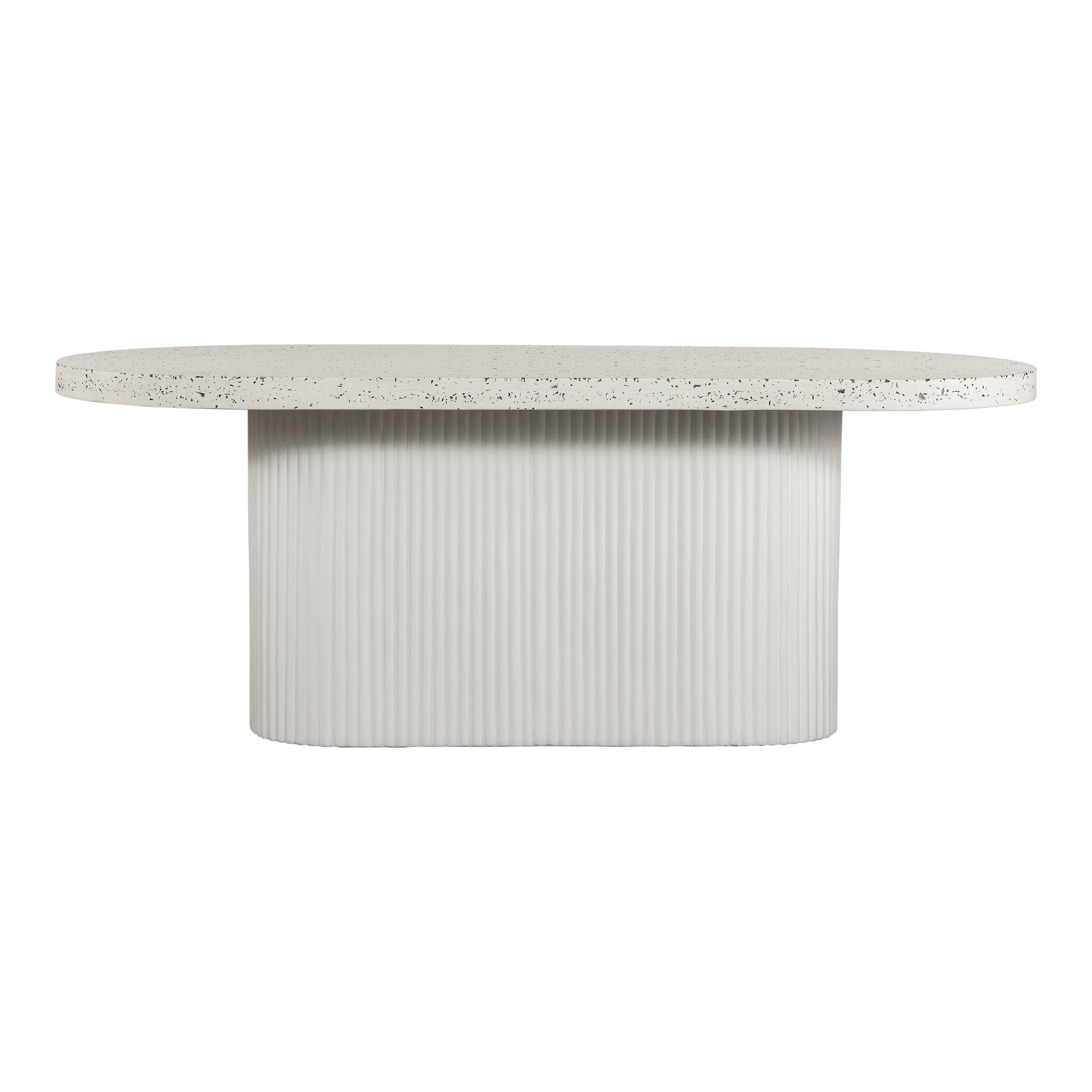 Vada Dining Table, Ribbed Concrete Base, Seats 6, Contemporary Design, Greystone Terrazzo Top
