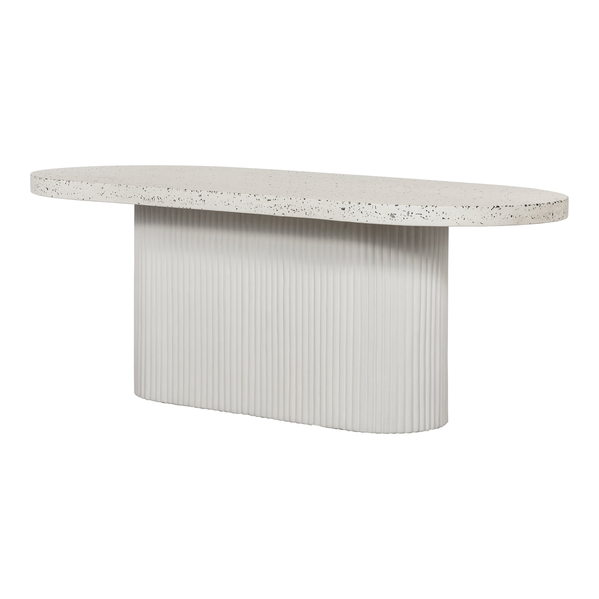 Vada Dining Table, Ribbed Concrete Base, Seats 6, Contemporary Design, Greystone Terrazzo Top