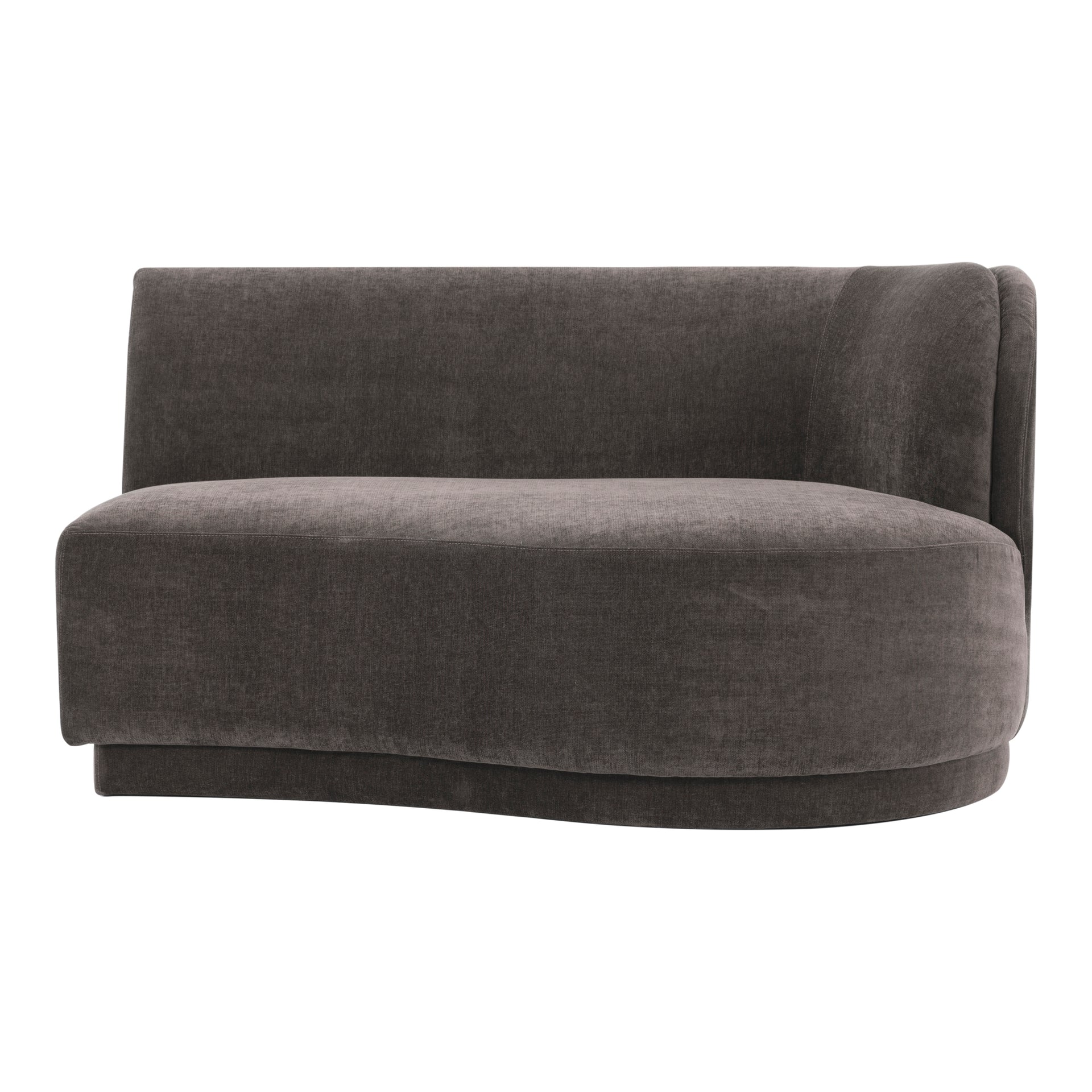 Grant, Mid-Century Right Chaise, 2 Seater, Velvety Grey Polyester Upholstery