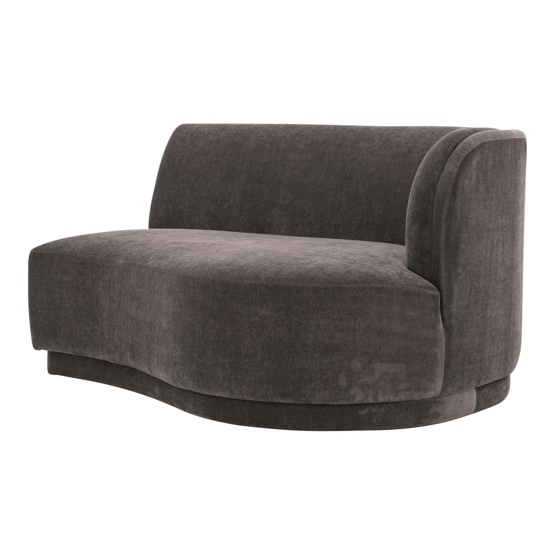 Grant, Mid-Century Right Chaise, 2 Seater, Velvety Grey Polyester Upholstery
