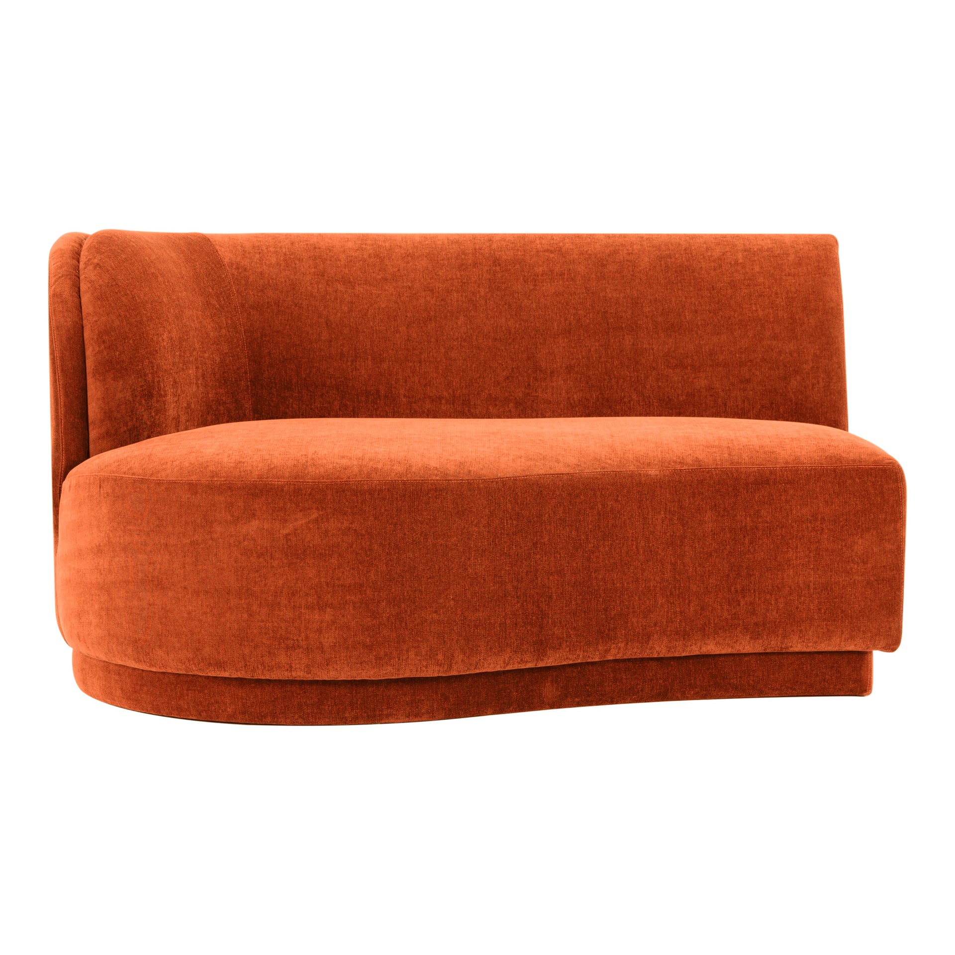Grant, Mid-Century Left Chaise, 2 Seater, Velvety Orange Polyester Upholstery