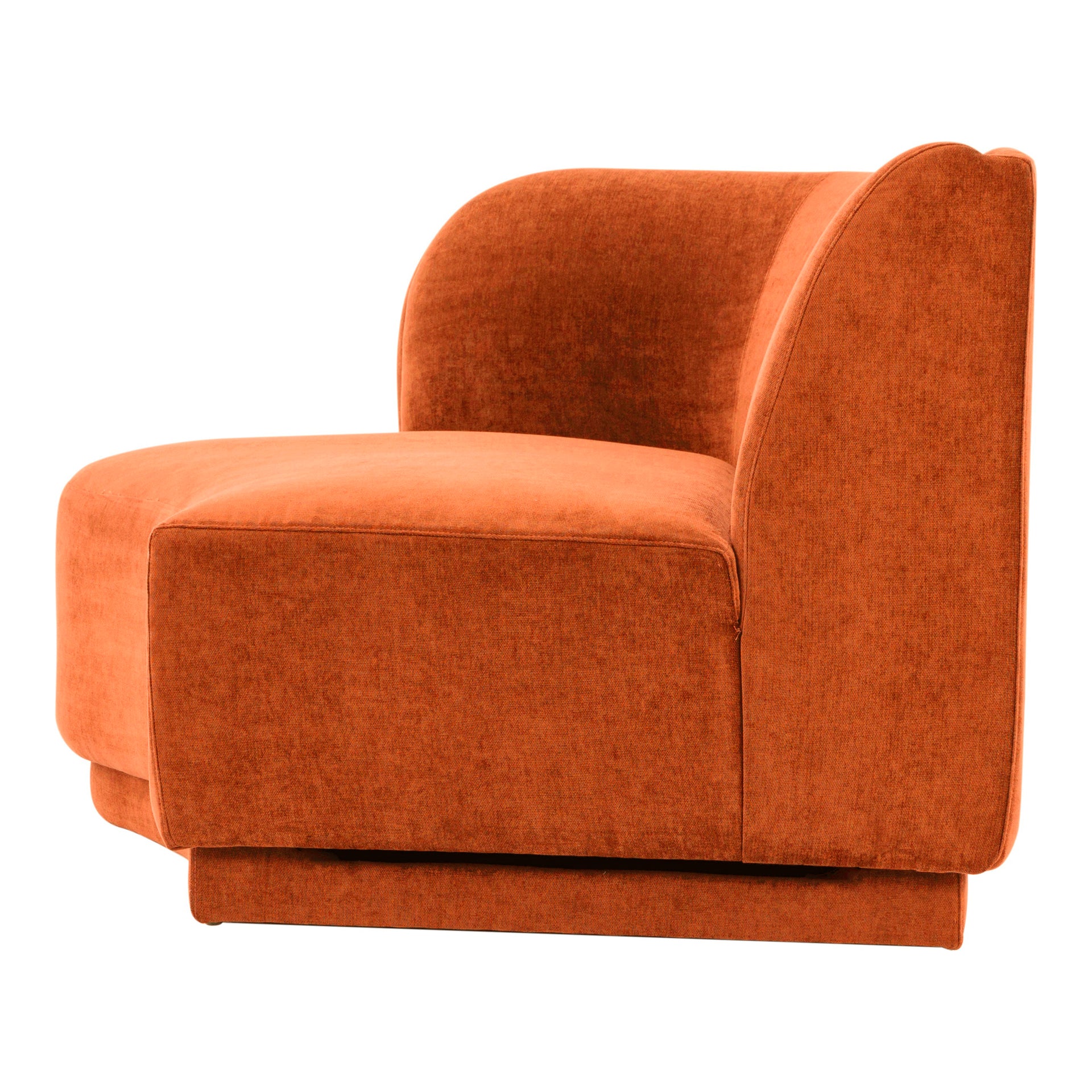 Grant, Mid-Century Left Chaise, 2 Seater, Velvety Orange Polyester Upholstery