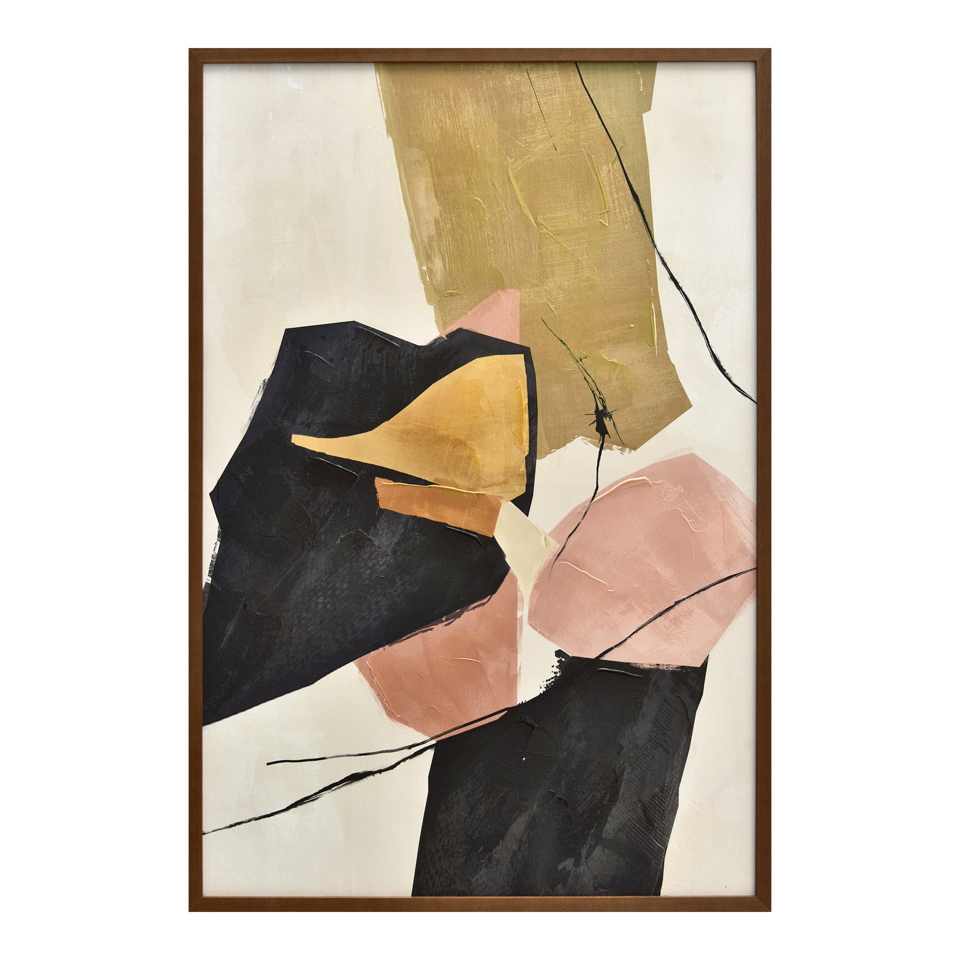 Franni - Playful Abstract Framed Painting with Rich Amber and Olive Tones