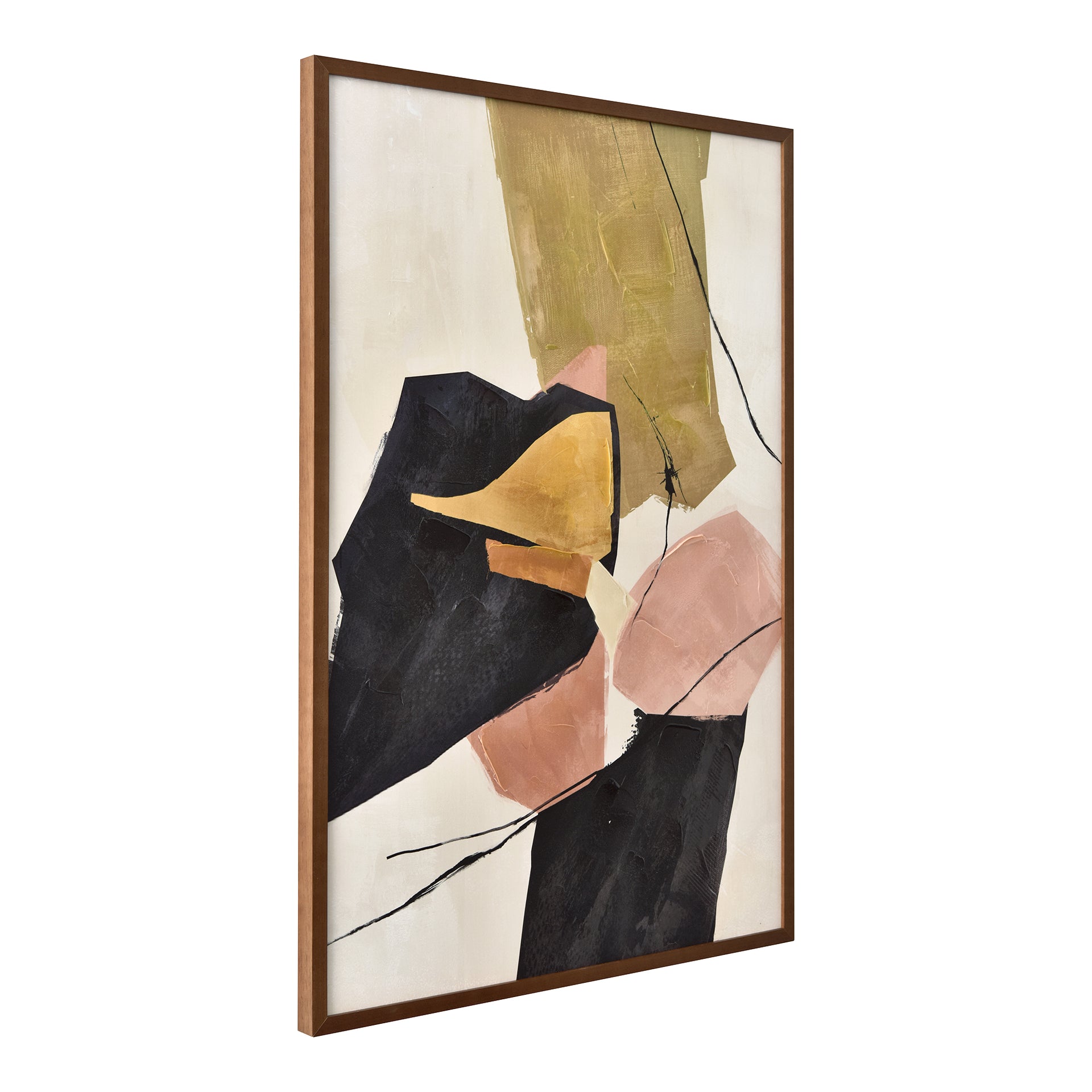 Franni - Playful Abstract Framed Painting with Rich Amber and Olive Tones