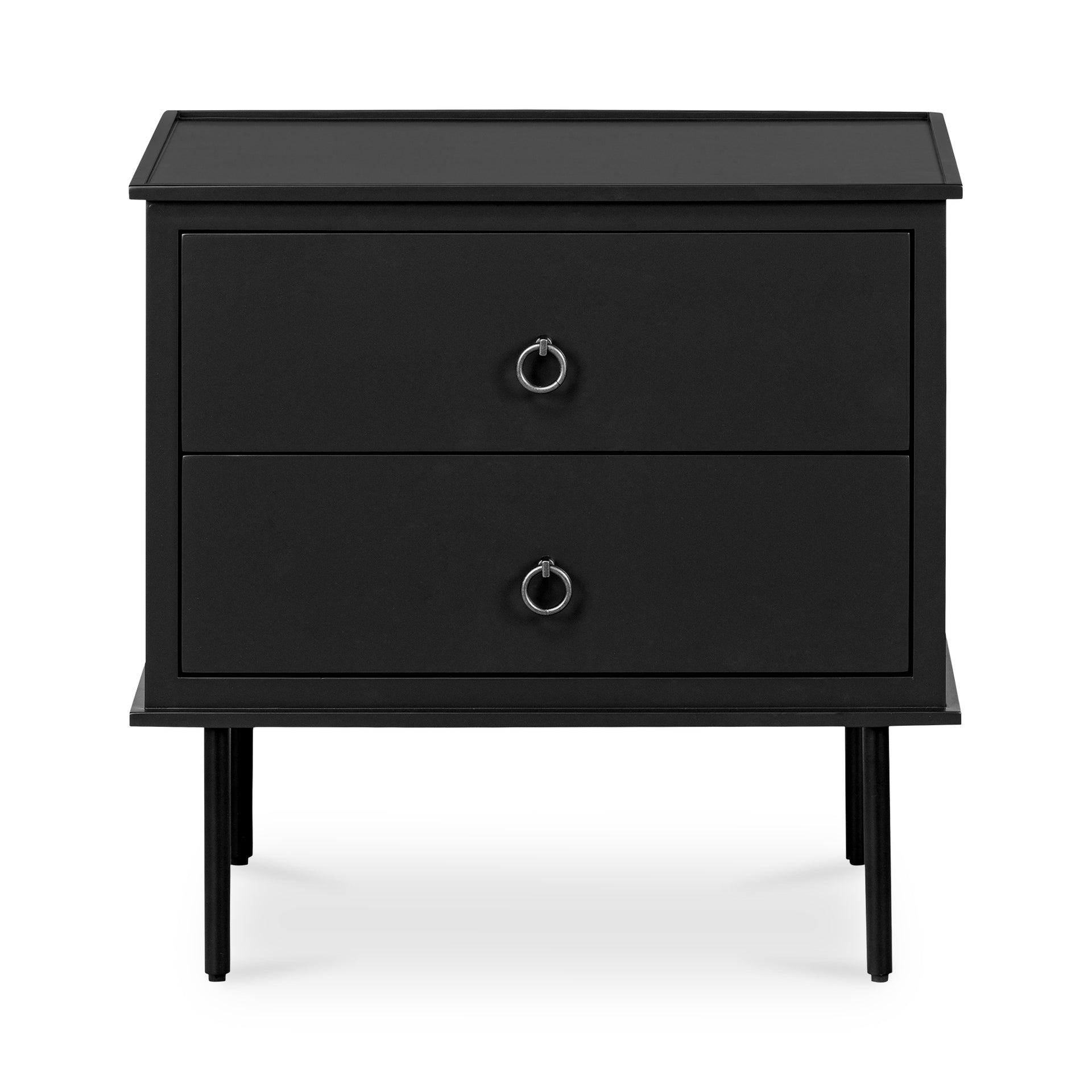 Glenn, Nightstand, 2-Drawer, MDF and Acacia Frame, Soft-Closing Drawer, Matt Black