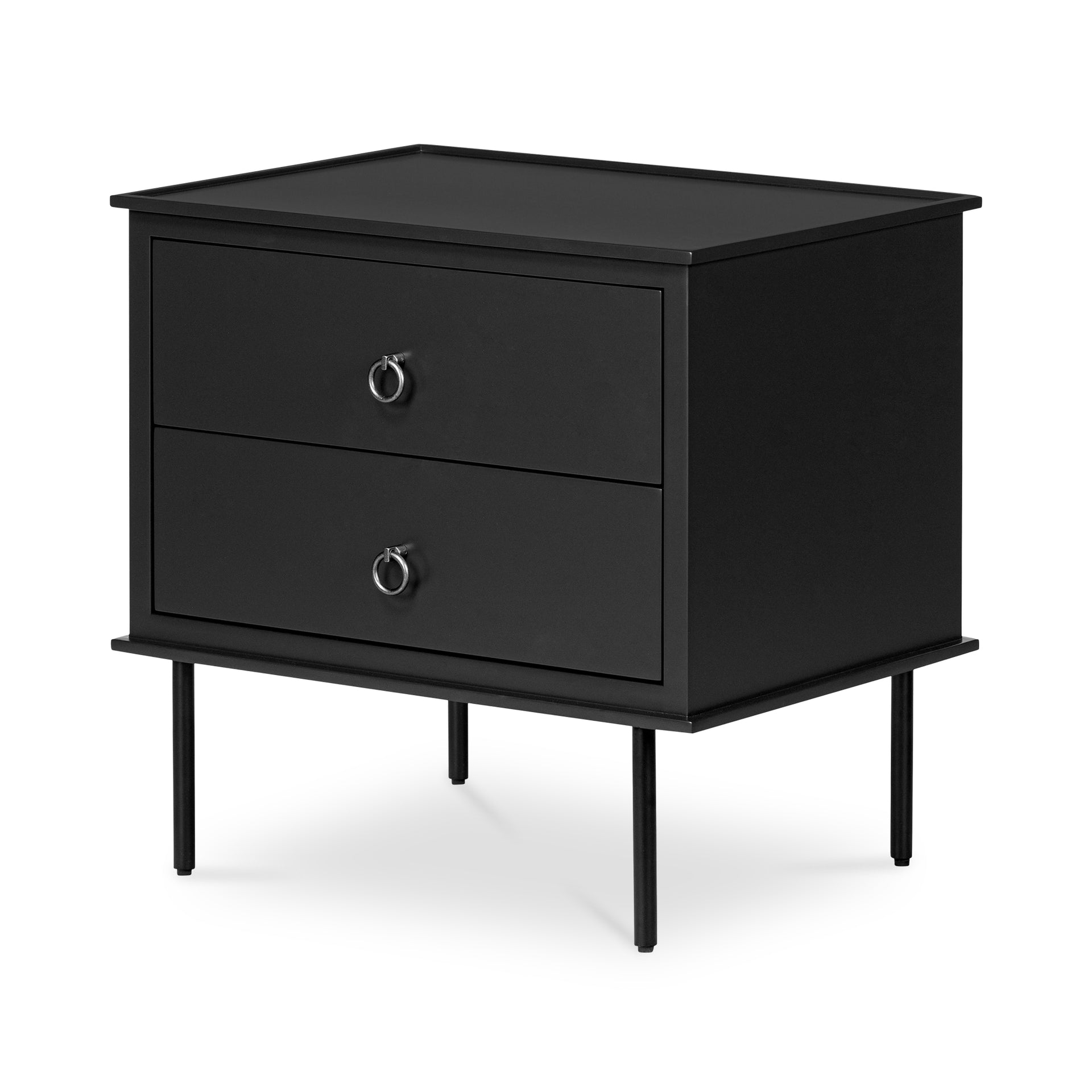 Glenn, Nightstand, 2-Drawer, MDF and Acacia Frame, Soft-Closing Drawer, Matt Black