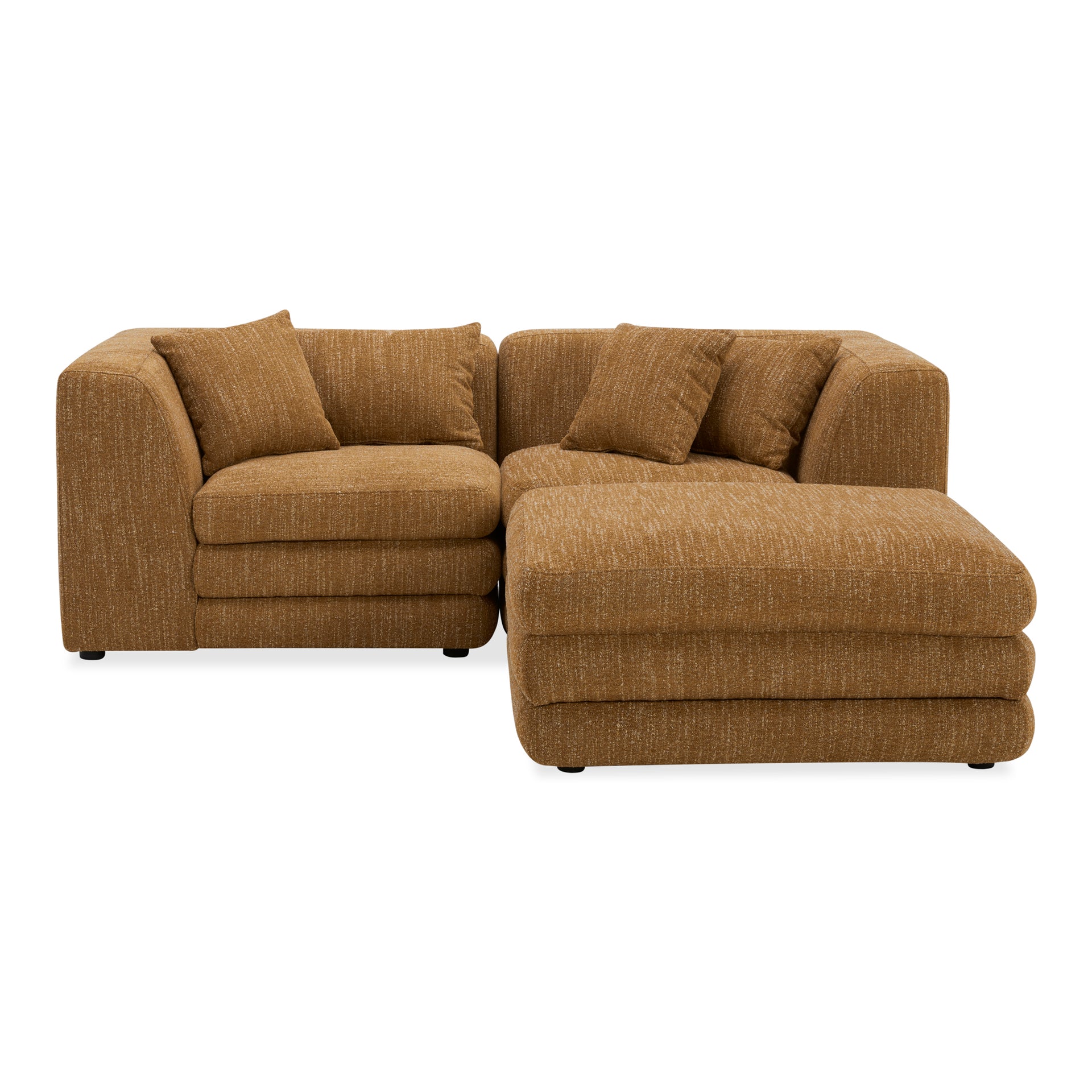 Lucien Nook Modular Sectional, Feather-Topped Cushions, Textured Polyester Upholstery, Kiln-Dried Solid Wood Frame, Seats 3, Amber Glow
