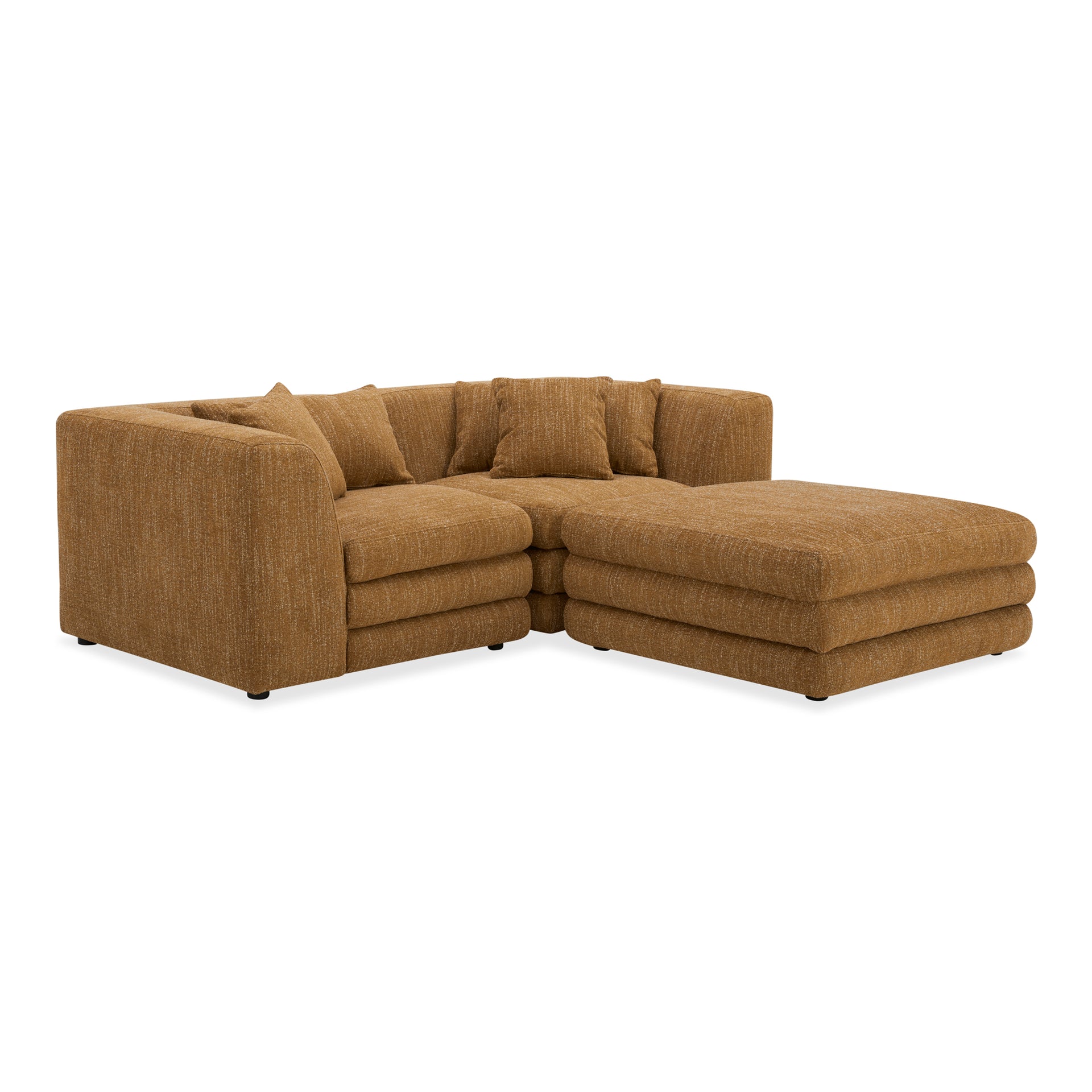 Lucien Nook Modular Sectional, Feather-Topped Cushions, Textured Polyester Upholstery, Kiln-Dried Solid Wood Frame, Seats 3, Amber Glow