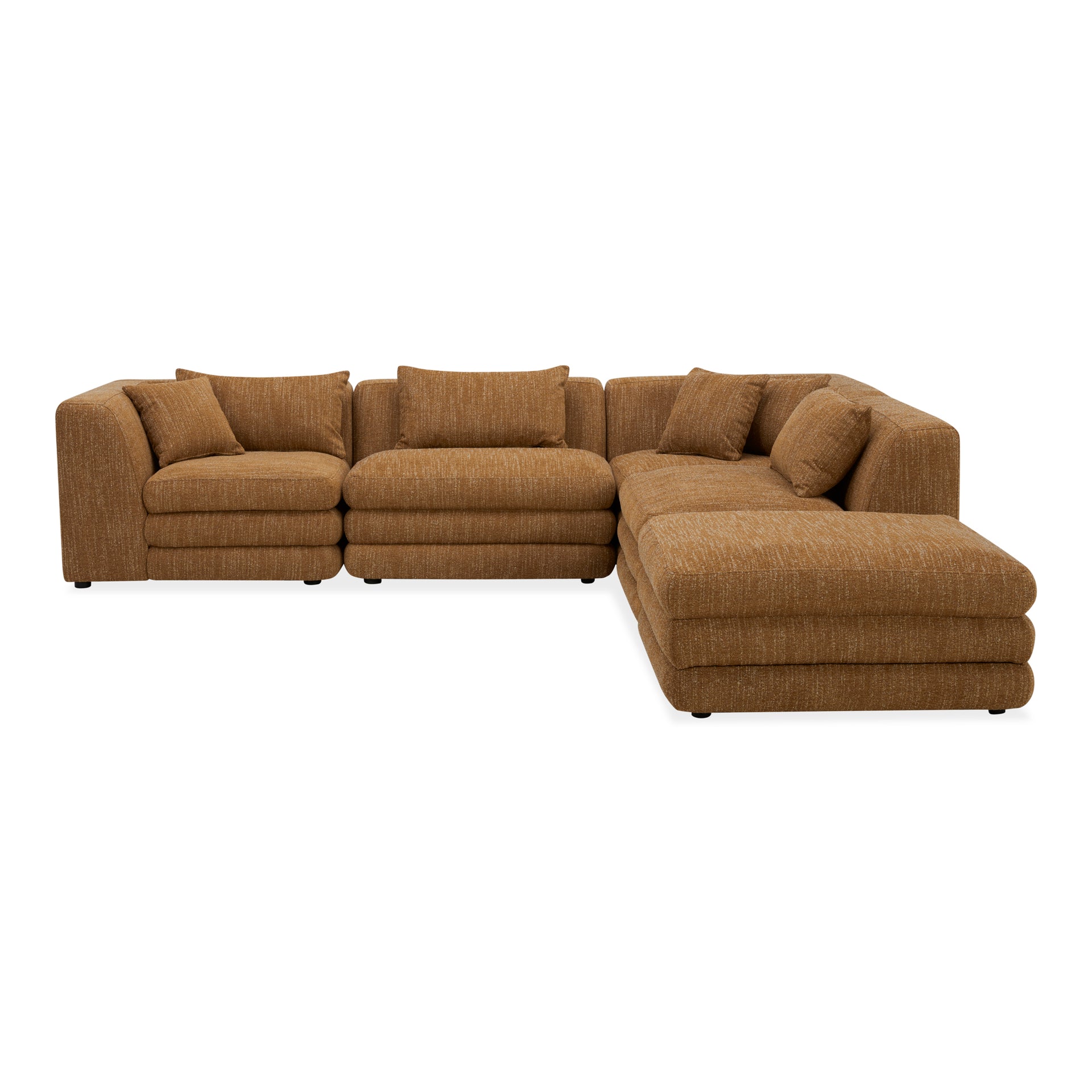 Lucien Dream Modular Sectional, Feather-Topped Cushions, Textured Polyester Upholstery, Kiln-Dried Solid Wood Frame, Seats 5, Amber Glow