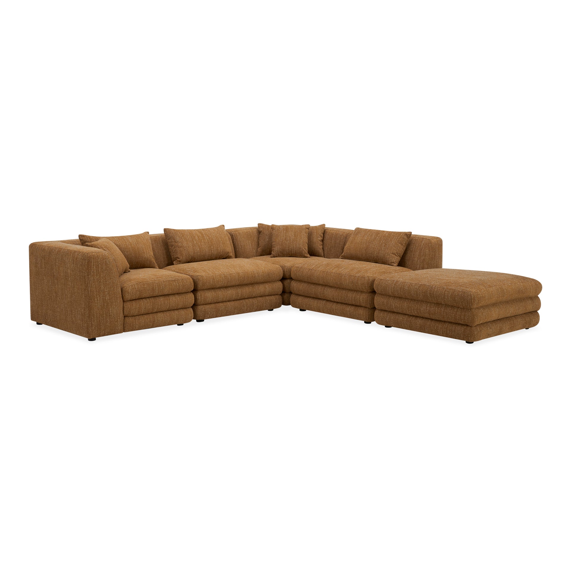 Lucien Dream Modular Sectional, Feather-Topped Cushions, Textured Polyester Upholstery, Kiln-Dried Solid Wood Frame, Seats 5, Amber Glow