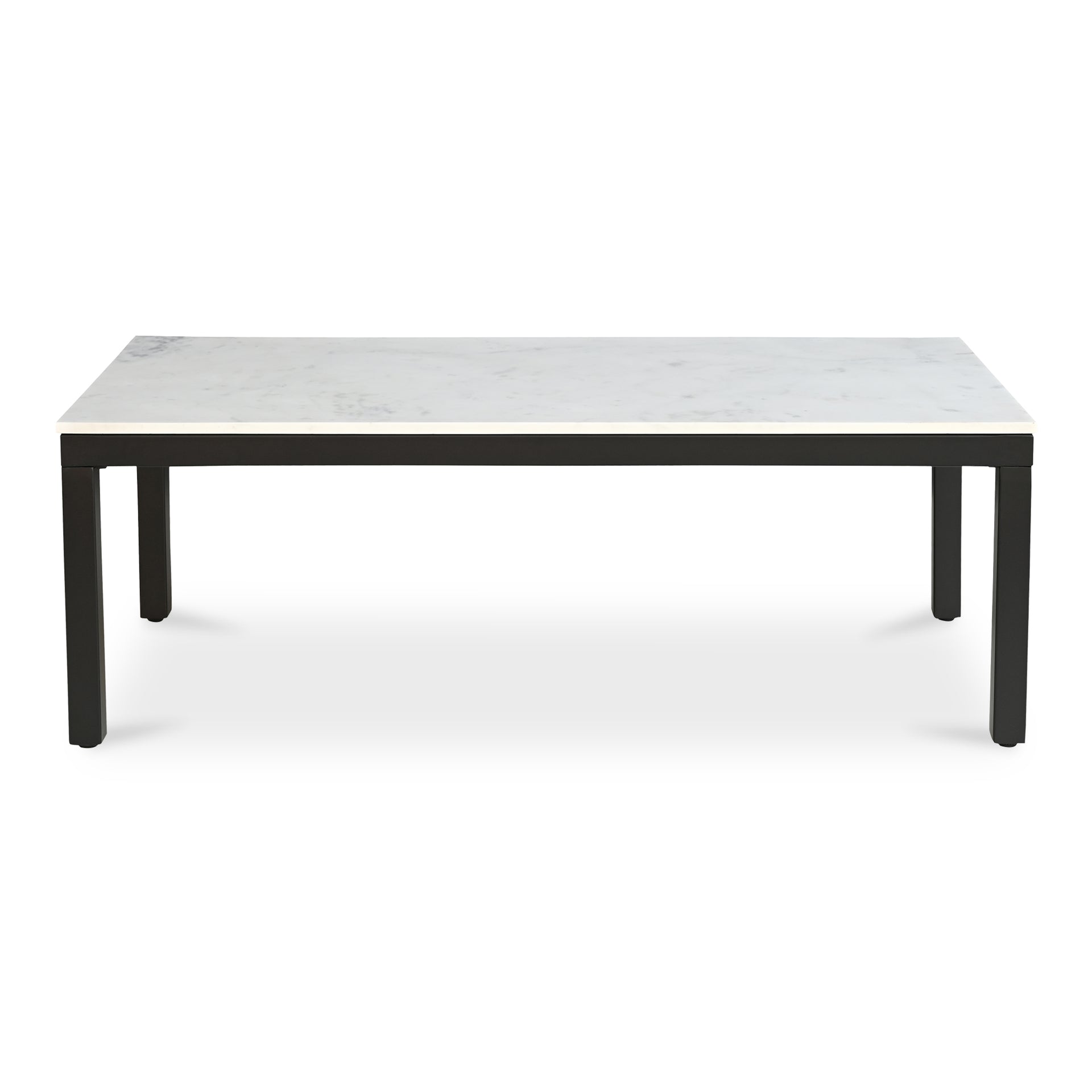 Upton Coffee Table, Rectangular White Banswara Marble Top, Black Powder-Coated Iron Frame
