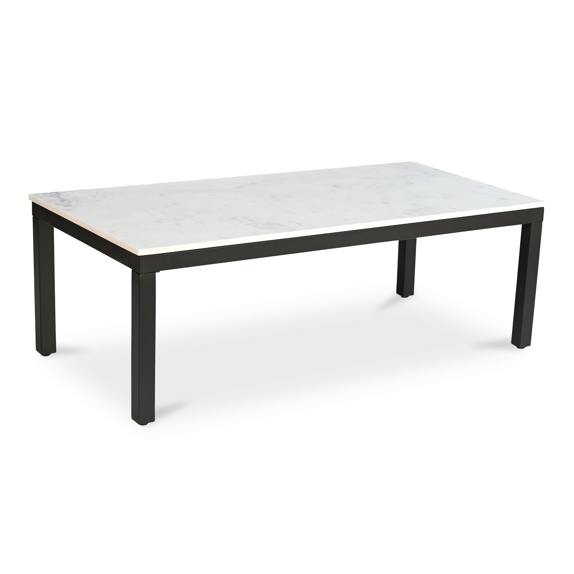 Upton Coffee Table, Rectangular White Banswara Marble Top, Black Powder-Coated Iron Frame