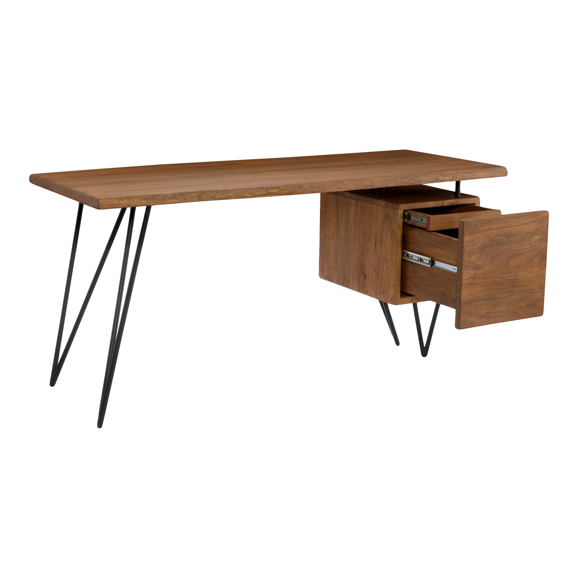 Finian - Solid Acacia with Iron Hairpin Legs Rectangular Desk in Brown