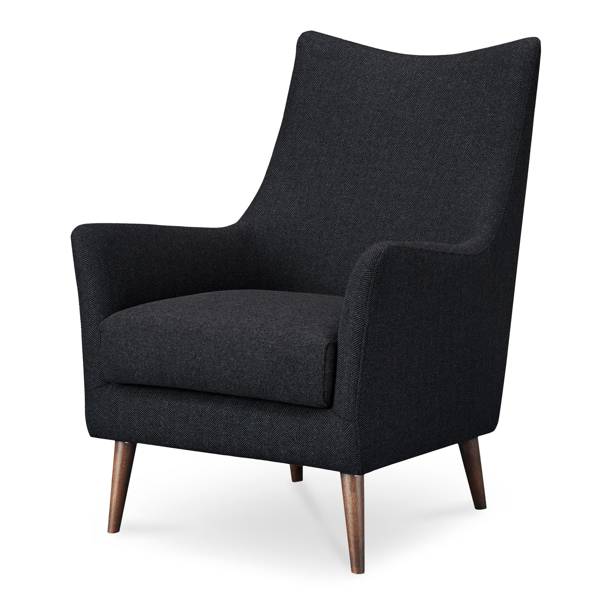Percival Accent Chair, Rustic Wool-Polyester Blend Upholstery, Solid Rubber Wood Legs, Charcoal