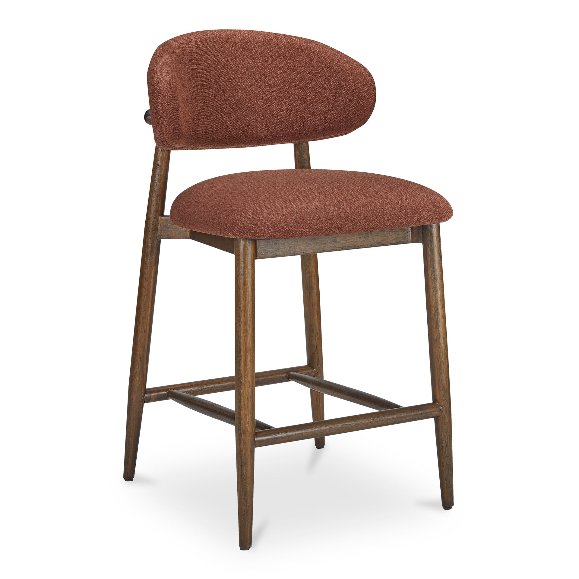 Aldric Counter Stool, Polyester Upholstery, Rubber Wood Frame, Rust
