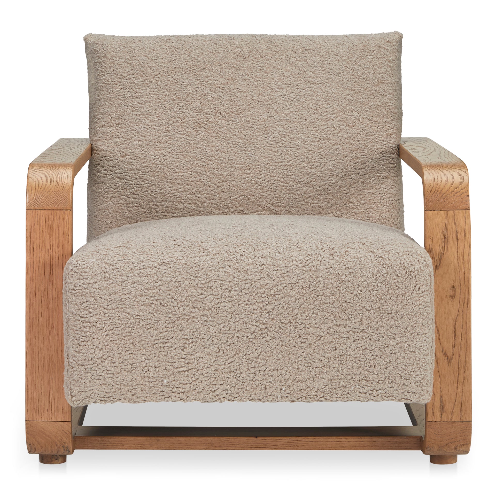 Joseph Occasional Chair, Modern Faux Shearling Upholstery, Solid Oak Frame, Beige