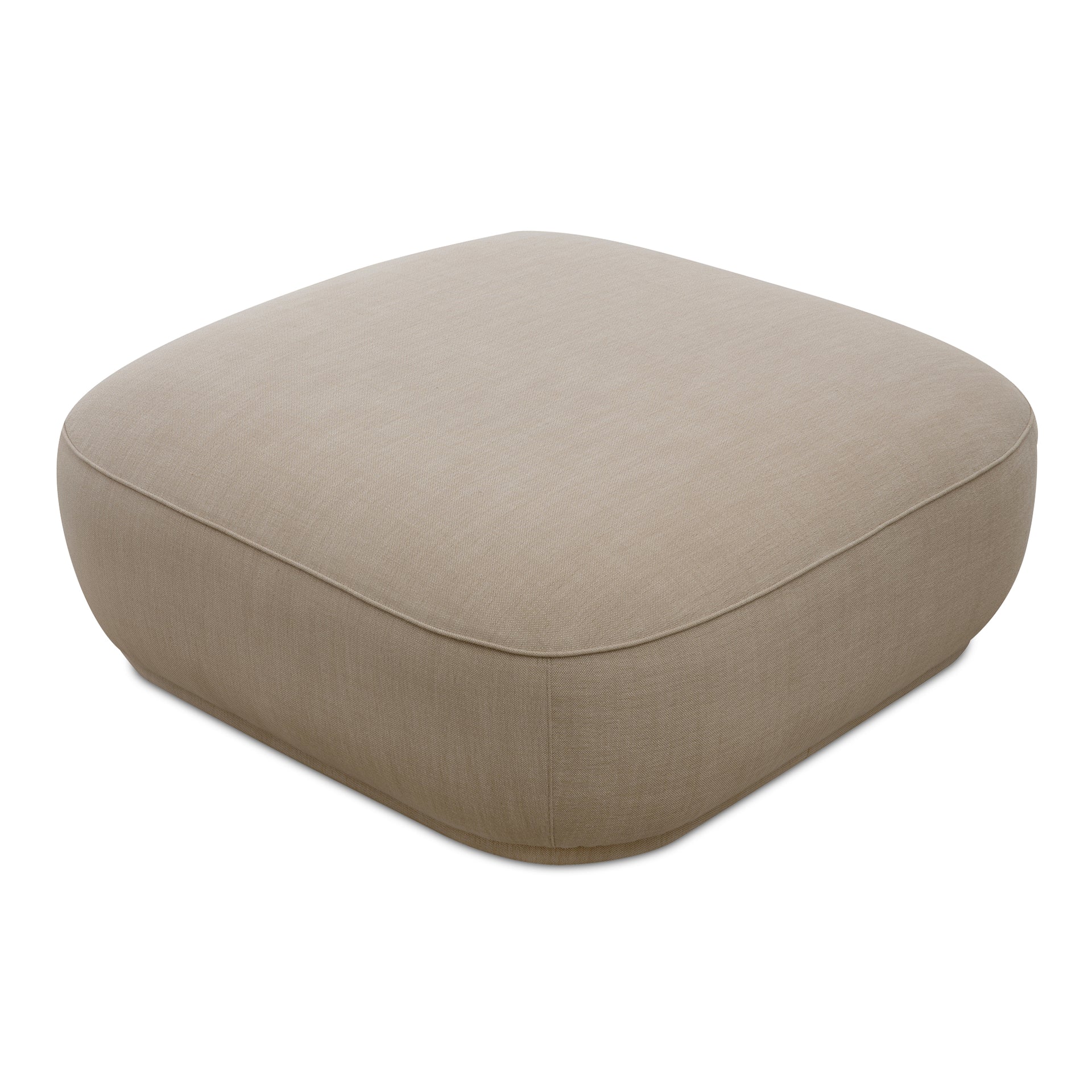 Alston Oversized Ottoman - Curved Square Upholstered Coffee Table with Anti-Stain Fabric, Recessed Base, Beige