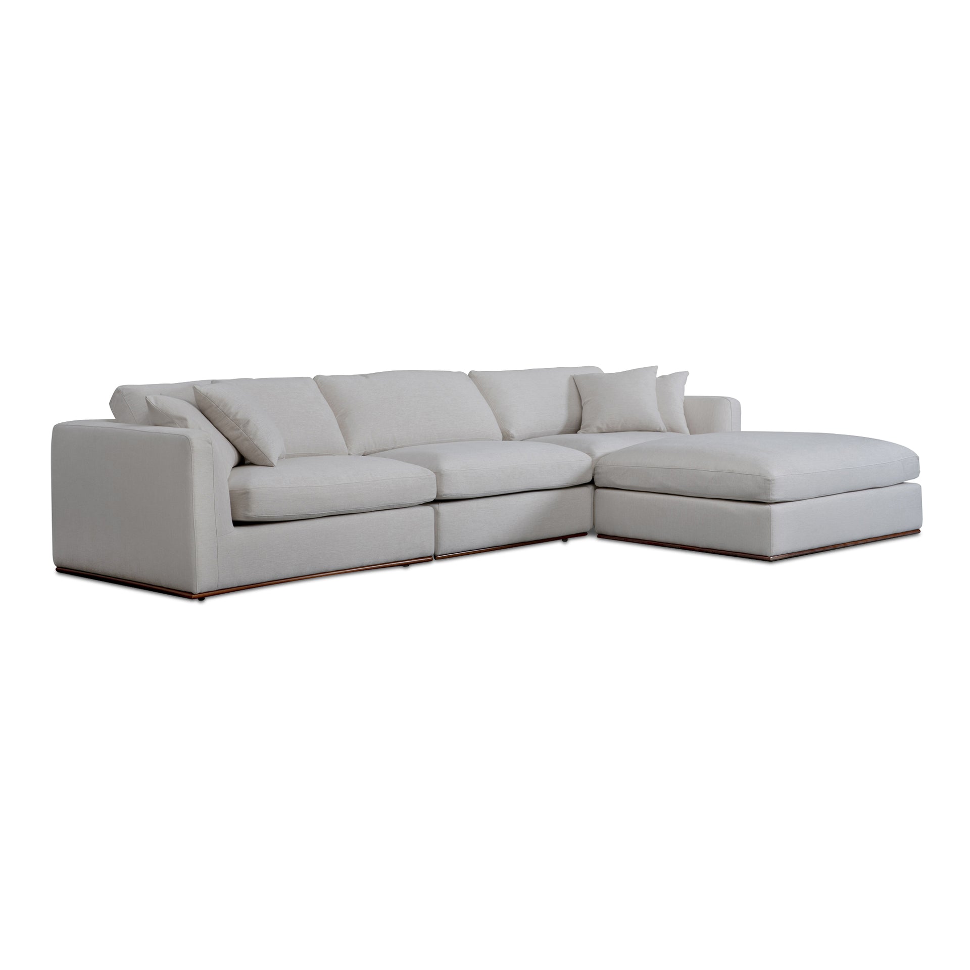 Rio Lounge Modular Sectional, Feather-Fiber Cushions, Rubber Wood Base, 4-Piece Set, Off-White