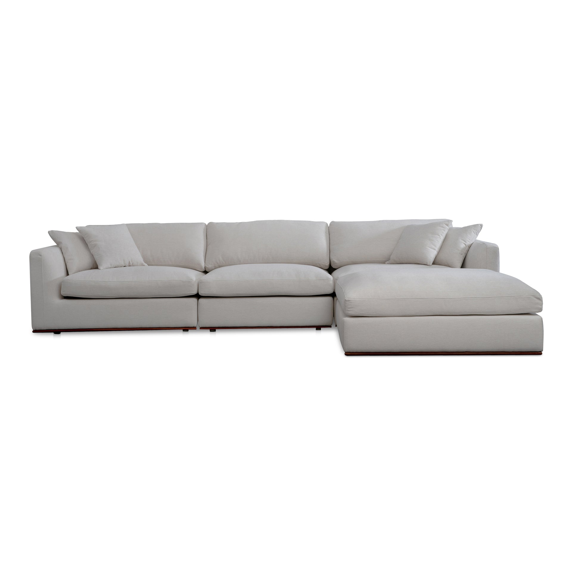 Rio Lounge Modular Sectional, Feather-Fiber Cushions, Rubber Wood Base, 4-Piece Set, Off-White