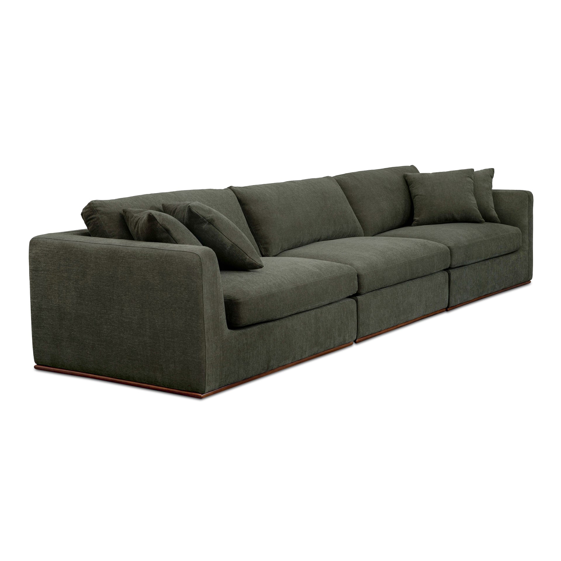 Rio Modular Sofa, Feather-Fiber Cushions, Removable Cushions, Rubber Wood Base, Deep Green