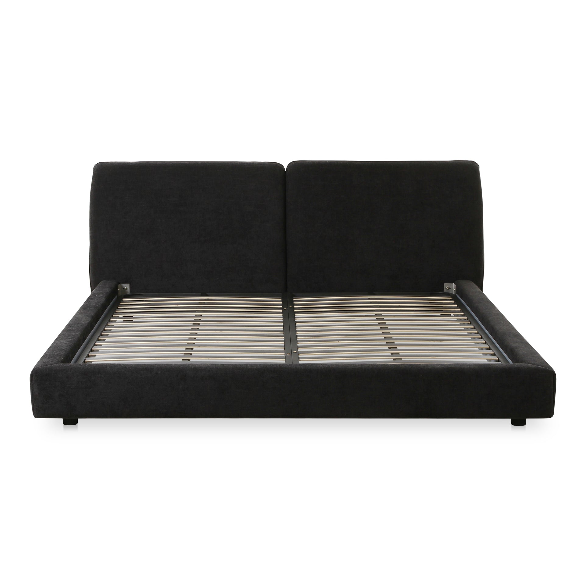Winston King Bed Frame, Polyester & Linen Blend Upholstery, Wood Frame, Supportive Slats, No Box Spring Required, Heather Black