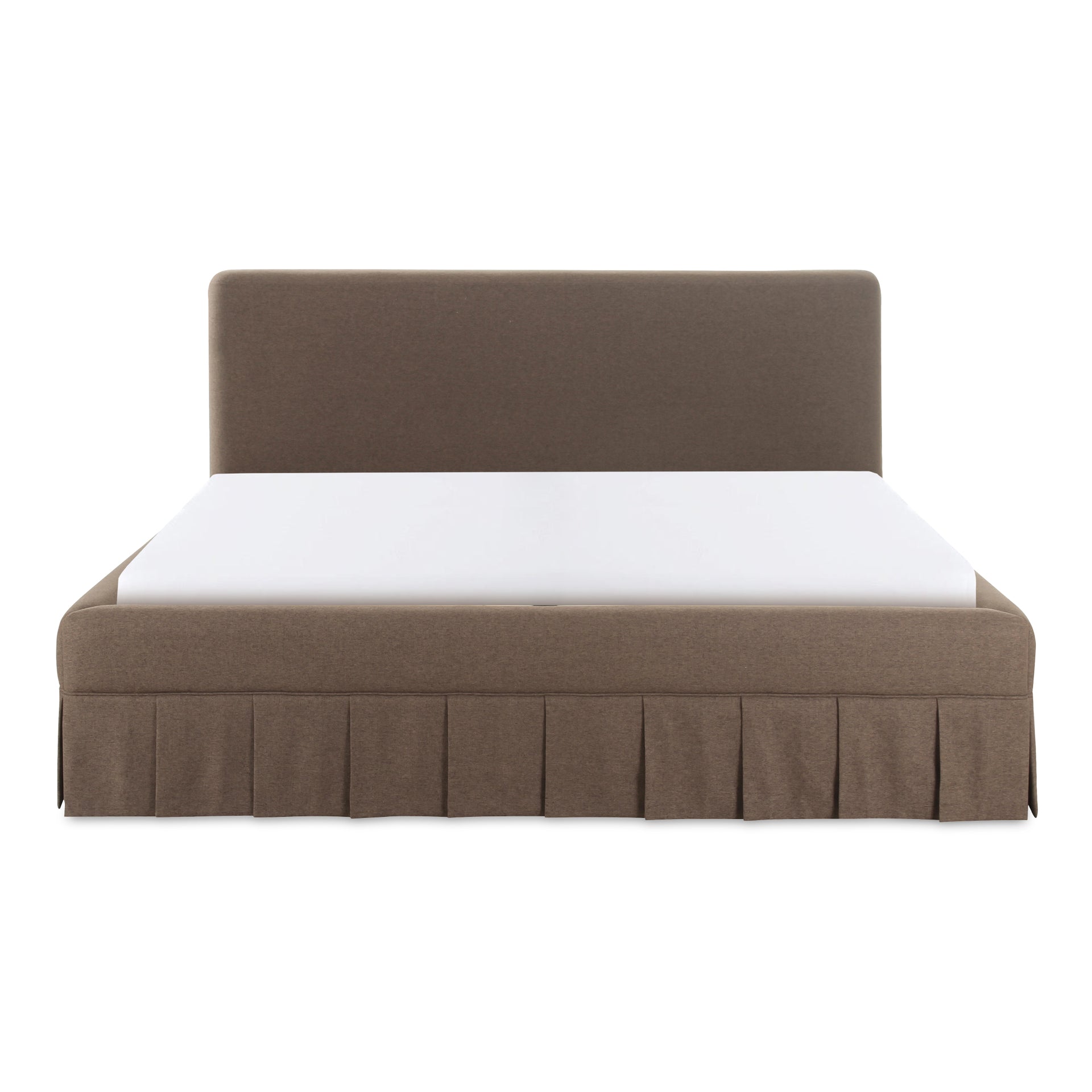 Lenora King Bed, Upholstered in Oeko-Tex Certified Polyester, Tennis Skirt Pleated Base, Warm Brown