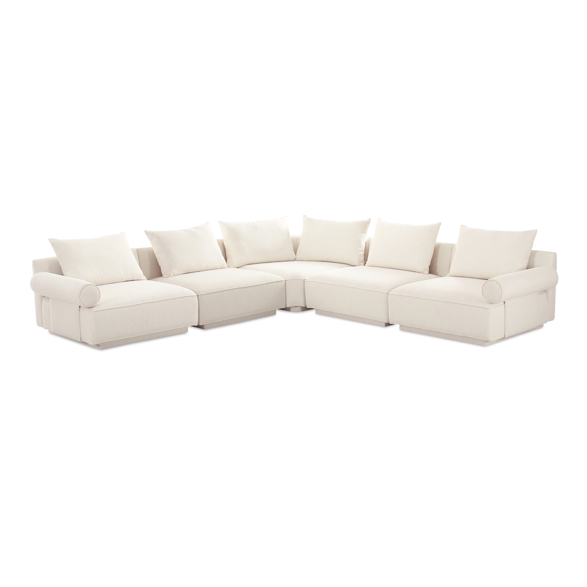 Thavrin Classic L Modular Sectional, Textured Fabric Upholstery with Removable Cushions, Seats, White