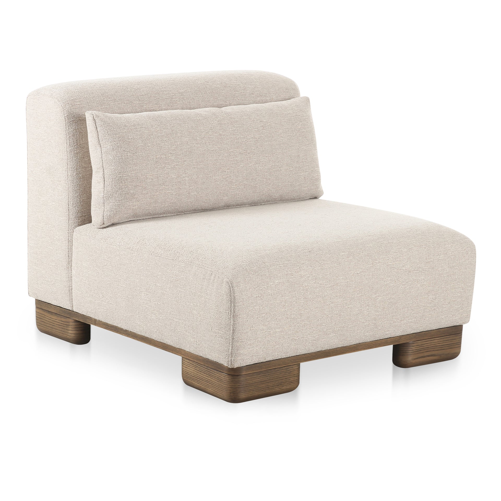 Quinlan Slipper Chair, Upholstered Performance Fabric, Oak Veneer Legs, Foam and Feather-Filled Cushion, Rustic Design, Oatmeal Beige